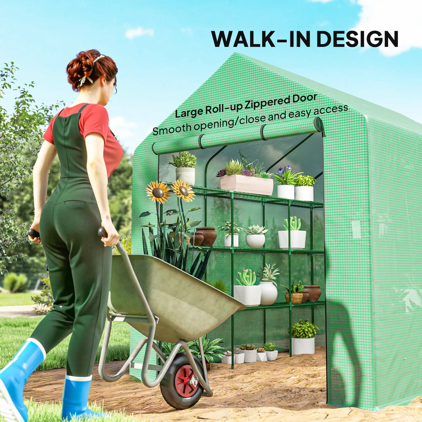 8' x 6' x 7' Portable Walk-In Greenhouse, 18 Shelves, Water/UV Resistant Cover, Roll Up Door Walk In Greenhouses at Gallery Canada