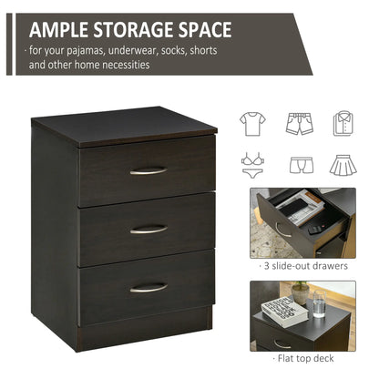 Modern Night Stand, 3 Drawers, Metal Rail, Dark Brown Bedside Tables at Gallery Canada