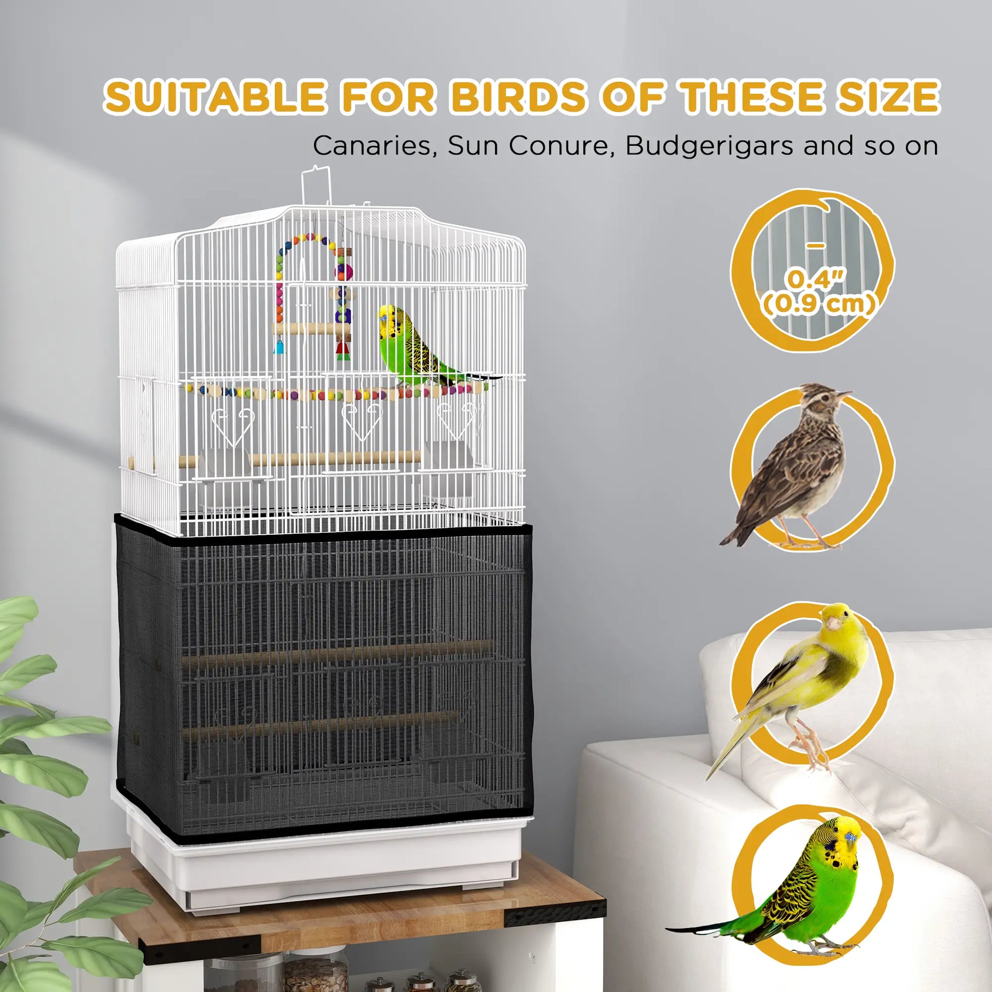 36" Bird Cage with Accessories, Handle, Mesh Cover, Tray, White Bird Cages at Gallery Canada