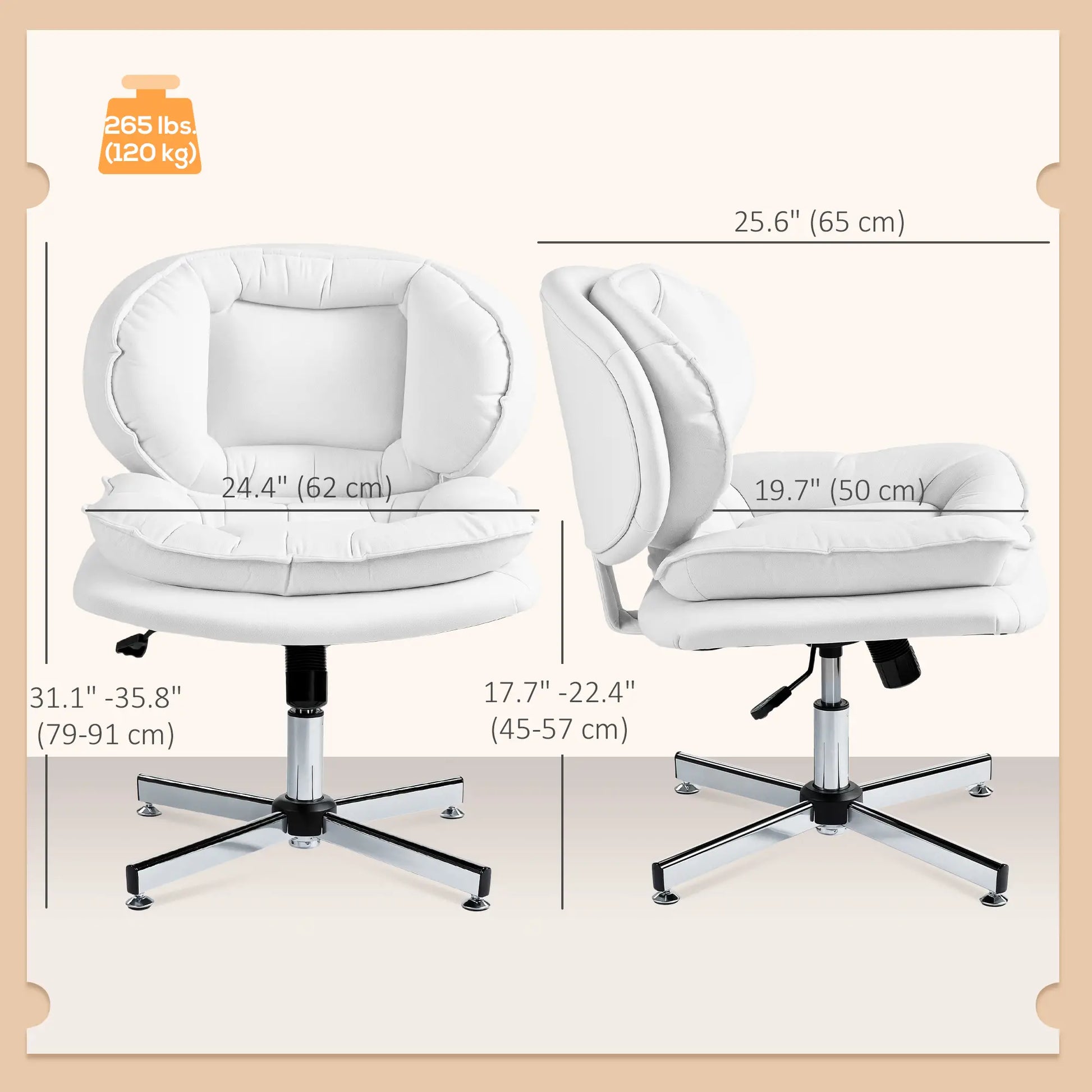 Criss Cross Chair, Armless Wide Office Chair, Tilting, No Wheels, White Task Chairs at Gallery Canada