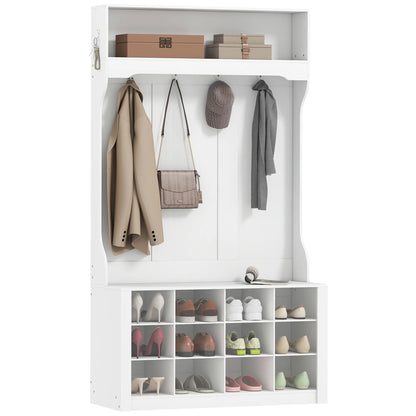 4-In-1 Hall Tree with Bench, Shoe Storage, 12 Cubbies, 6 Hooks, White Clothing Storage at Gallery Canada