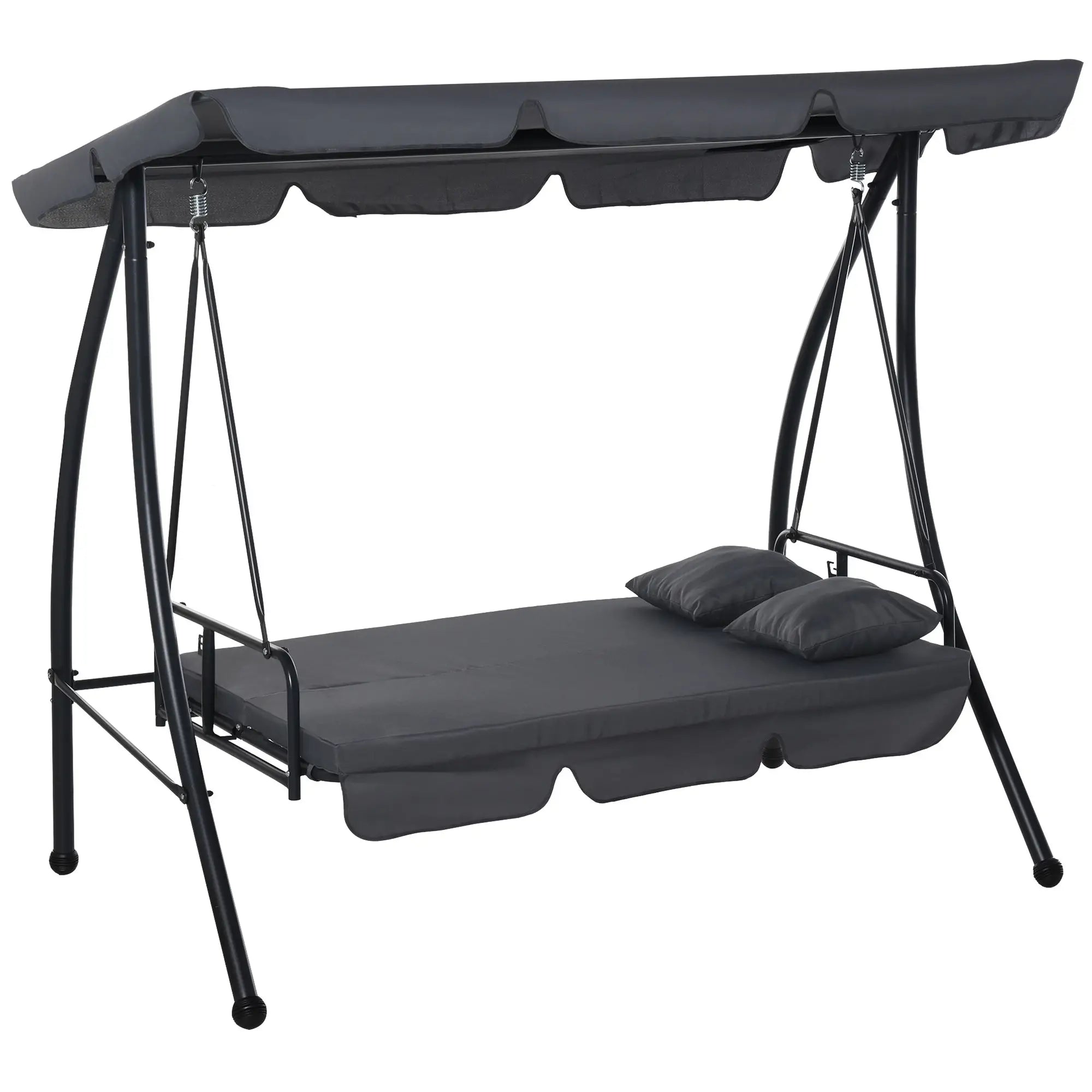 3 Person Patio Swing Chair, Convertible Hammock, Dark Grey Patio Swings with Stand at Gallery Canada