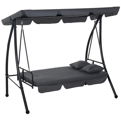 3 Person Patio Swing Chair, Convertible Hammock, Dark Grey Patio Swings with Stand at Gallery Canada