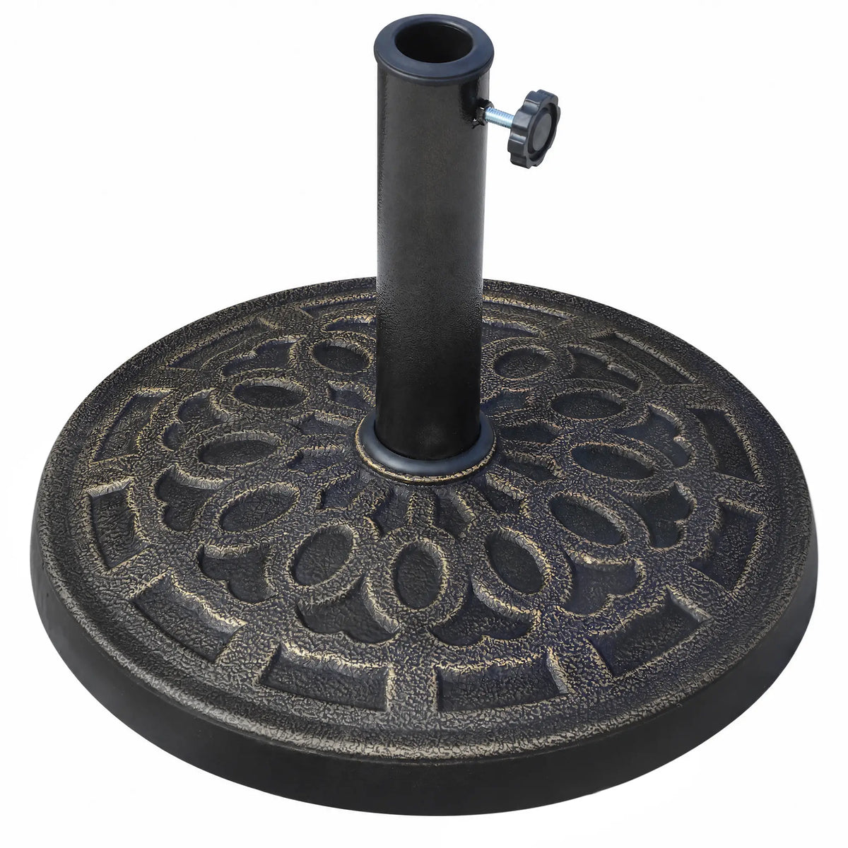 26 lbs Resin Umbrella Base, Round Market Parasol Holder, Φ1.5", Φ1.89" Pole, Bronze Umbrella Bases Bronze, Silver at Gallery Canada