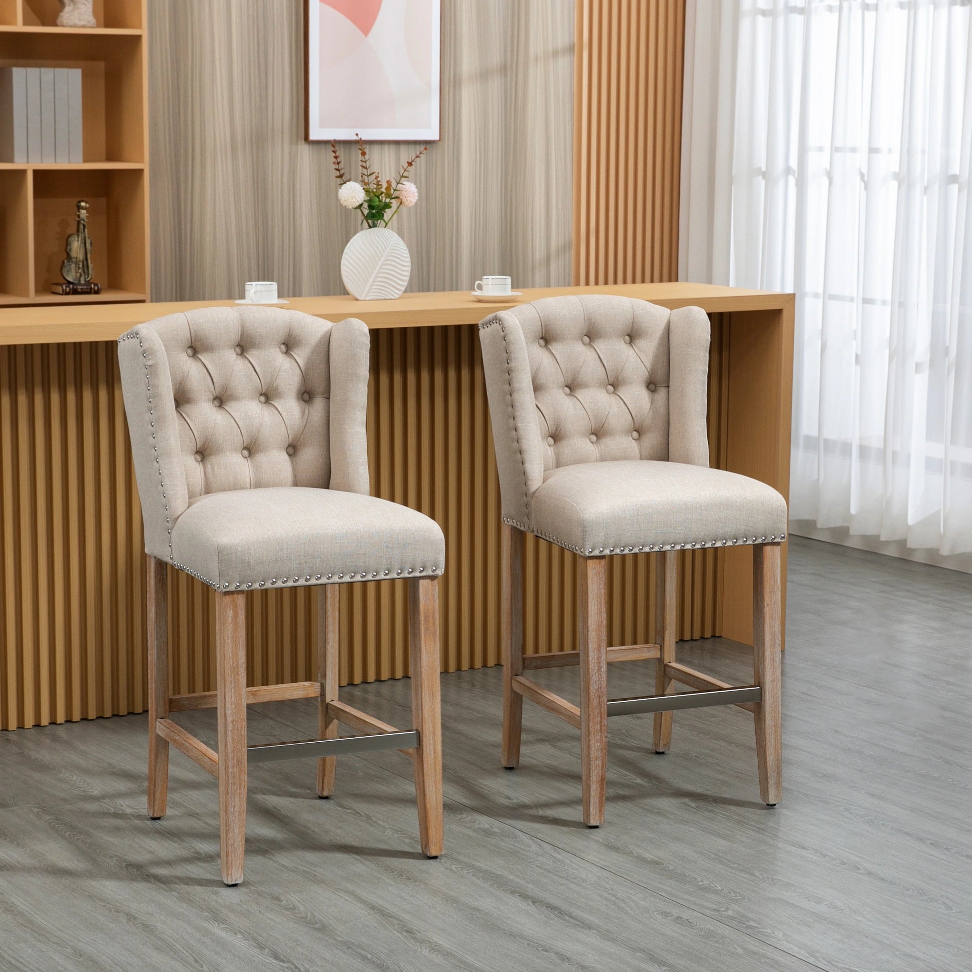 Counter Height Bar Stools Set of 2, Upholstered, Beige Bar Stools at Gallery Canada