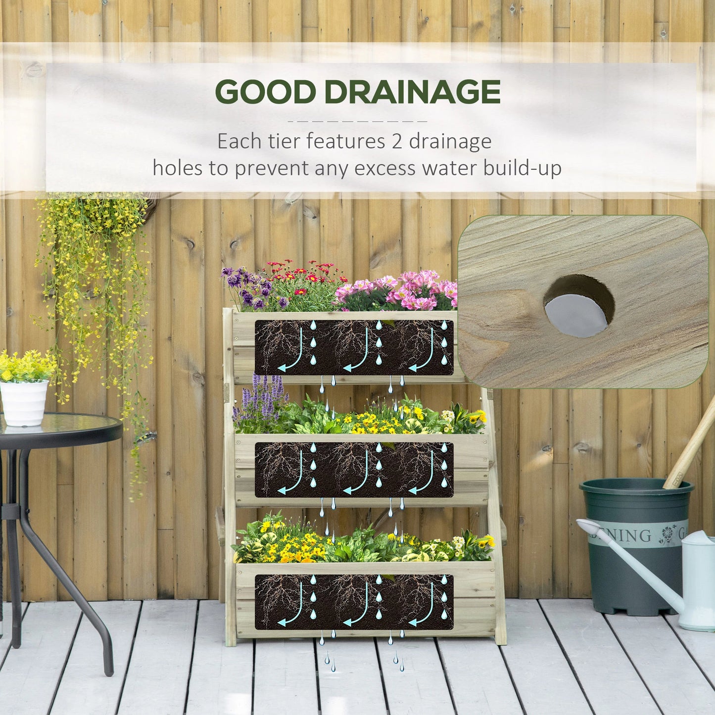 3 Tier Elevated Planter Box, Wooden Raised Garden Bed, 26" x 30" x 30", Green Elevated Garden Beds at Gallery Canada