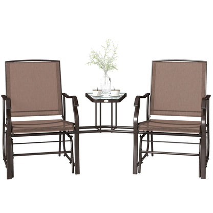 Double Glider Chair, Glass Top Table, High Back, Sling Fabric, Brown Outdoor Gliders at Gallery Canada