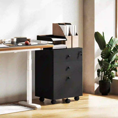 3-Drawer Small Filing Cabinet with Lock, Vertical Office Storage, Black Office Cabinets & Cupboards at Gallery Canada