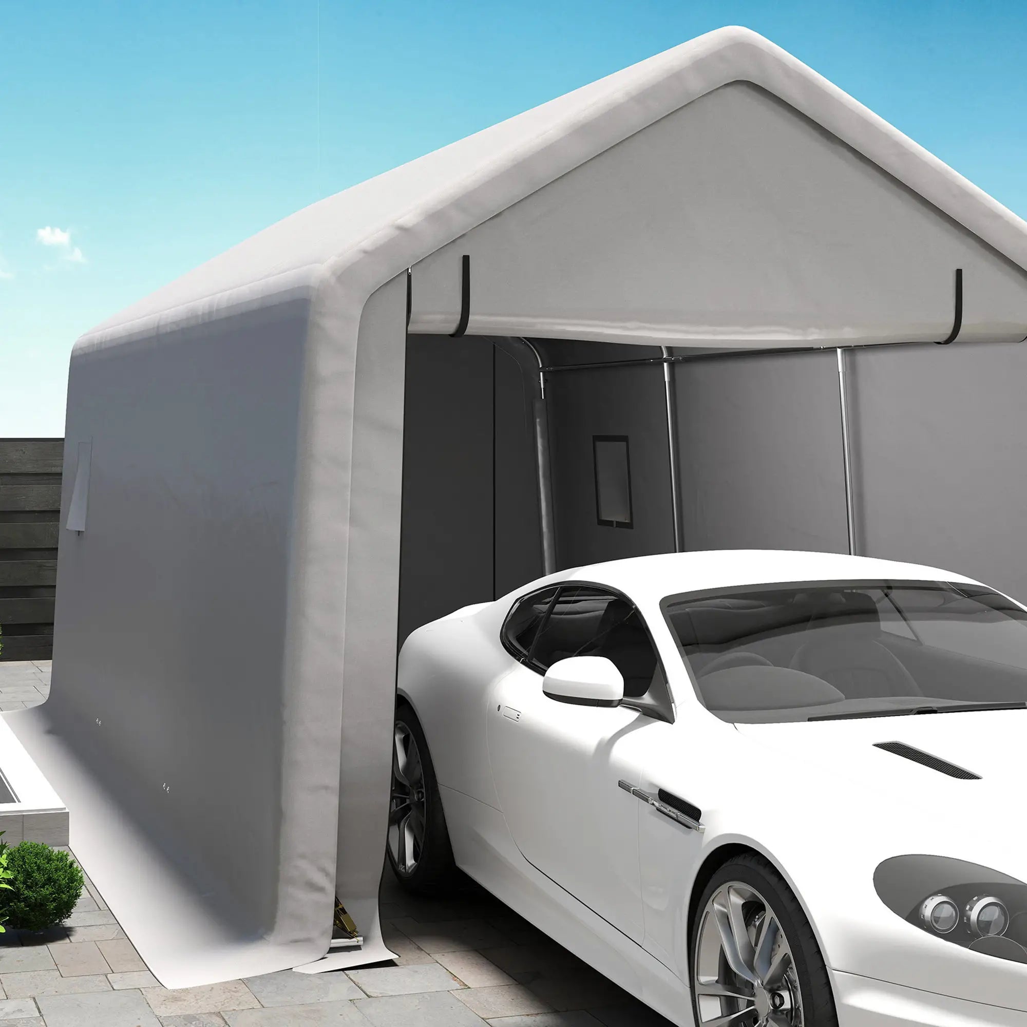 Heavy Duty Carport, 10 x 17 ft, Portable Garage, Roll-up Door, Grey Car Shelters at Gallery Canada