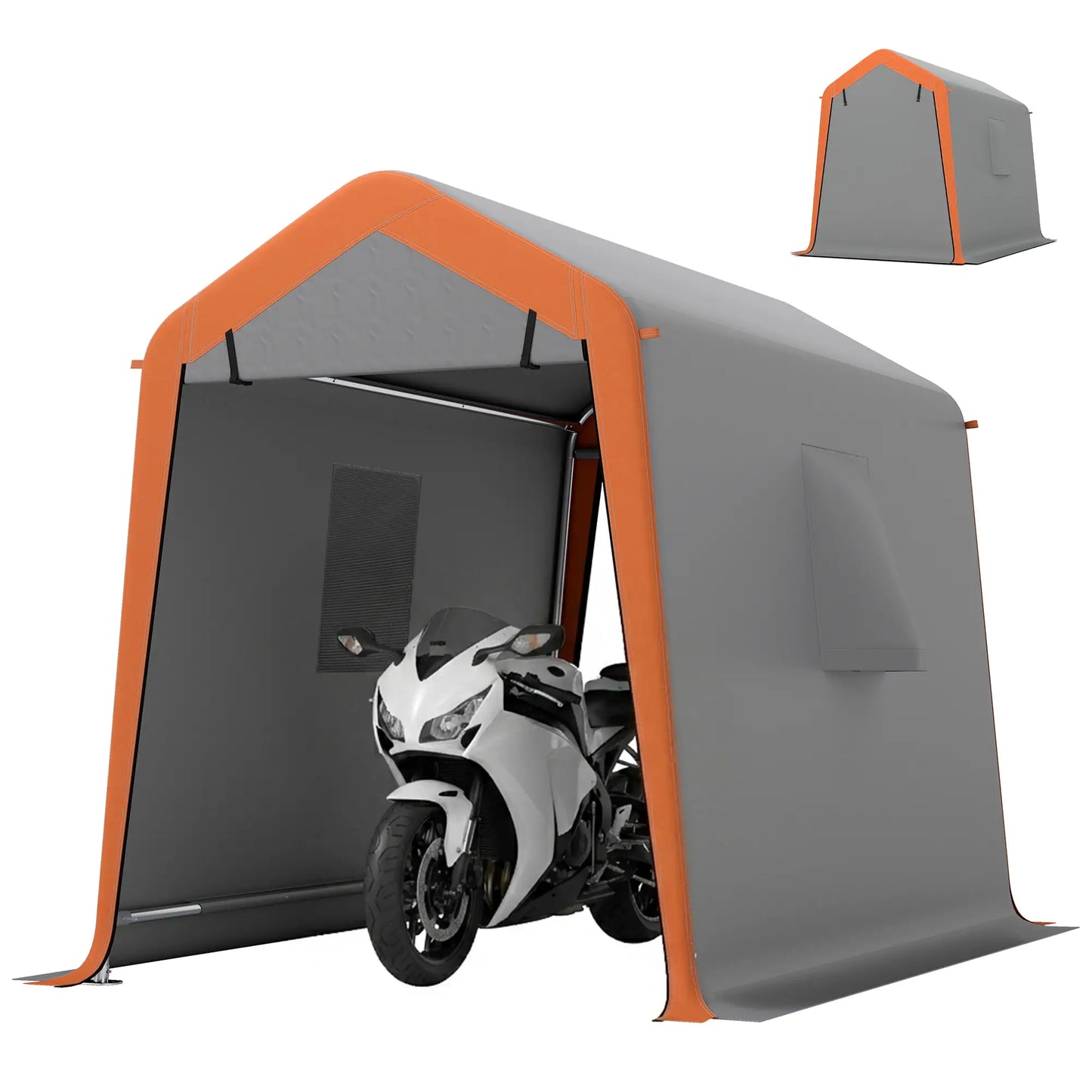 6' x 8' Portable Storage Shed Tent, Waterproof Motorcycle Bike Tent, Light Grey Car Shelters Light Grey at Gallery Canada