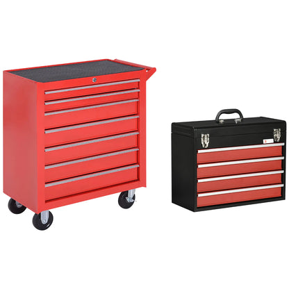 Lockable Tool Chest Set, 7 Drawer Cabinet with Wheels, 4 Drawer Portable, Red Tool Organizers at Gallery Canada