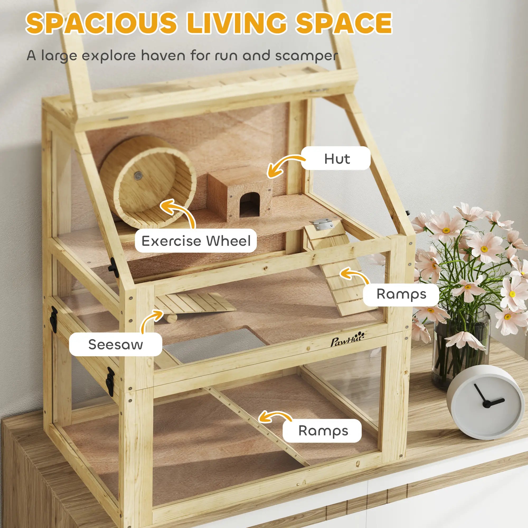 Wooden Hamster Cage, 3 Tier Gerbil Cage, 24