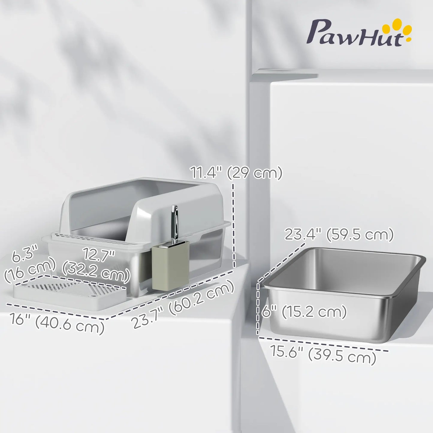 Stainless Steel Cat Litter Box, High Sided, Metal Scoop Holder, Easy Clean Cat Litter Box Enclosures at Gallery Canada