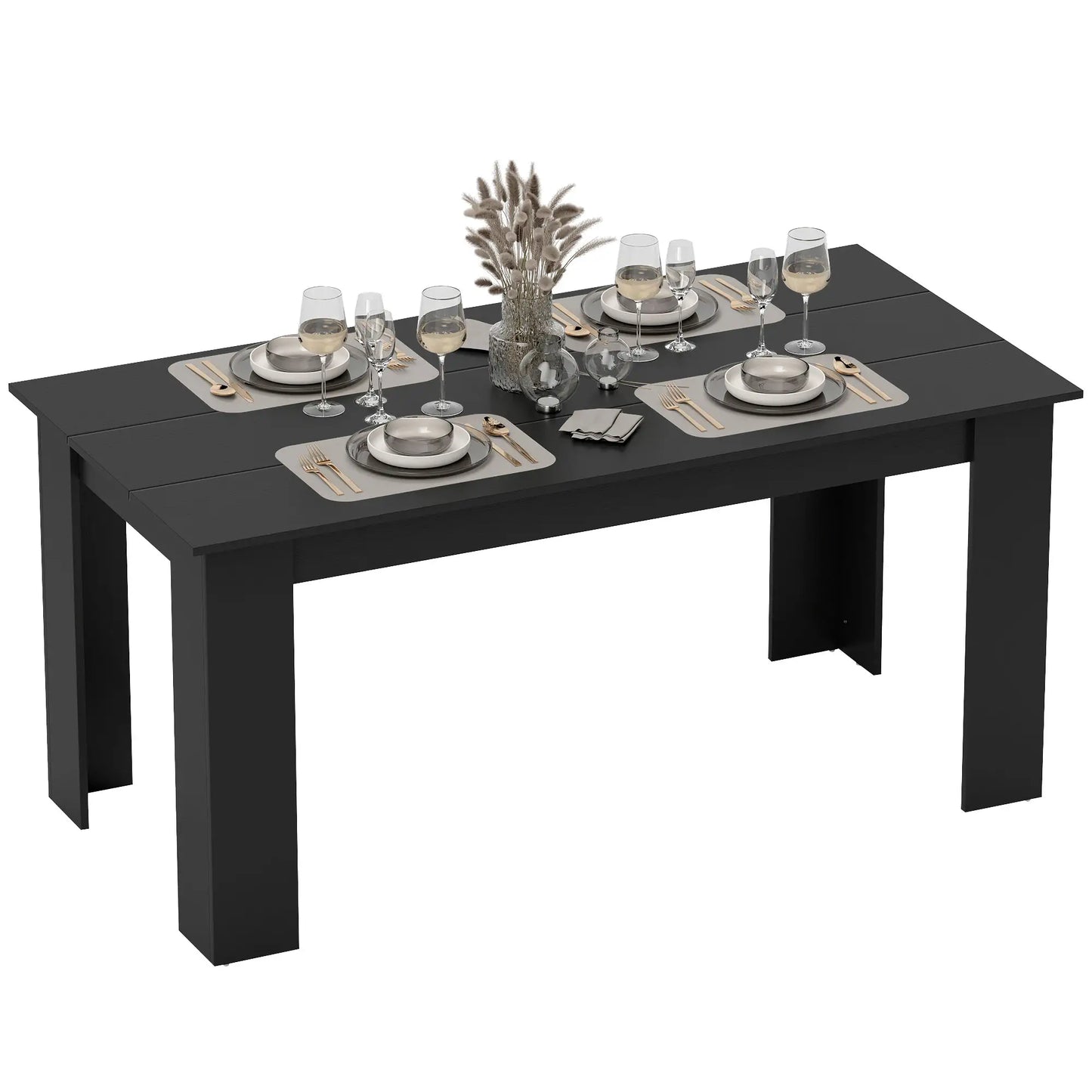 63" Kitchen Table for 4-6 People, Wood Effect, Black Dining Tables at Gallery Canada
