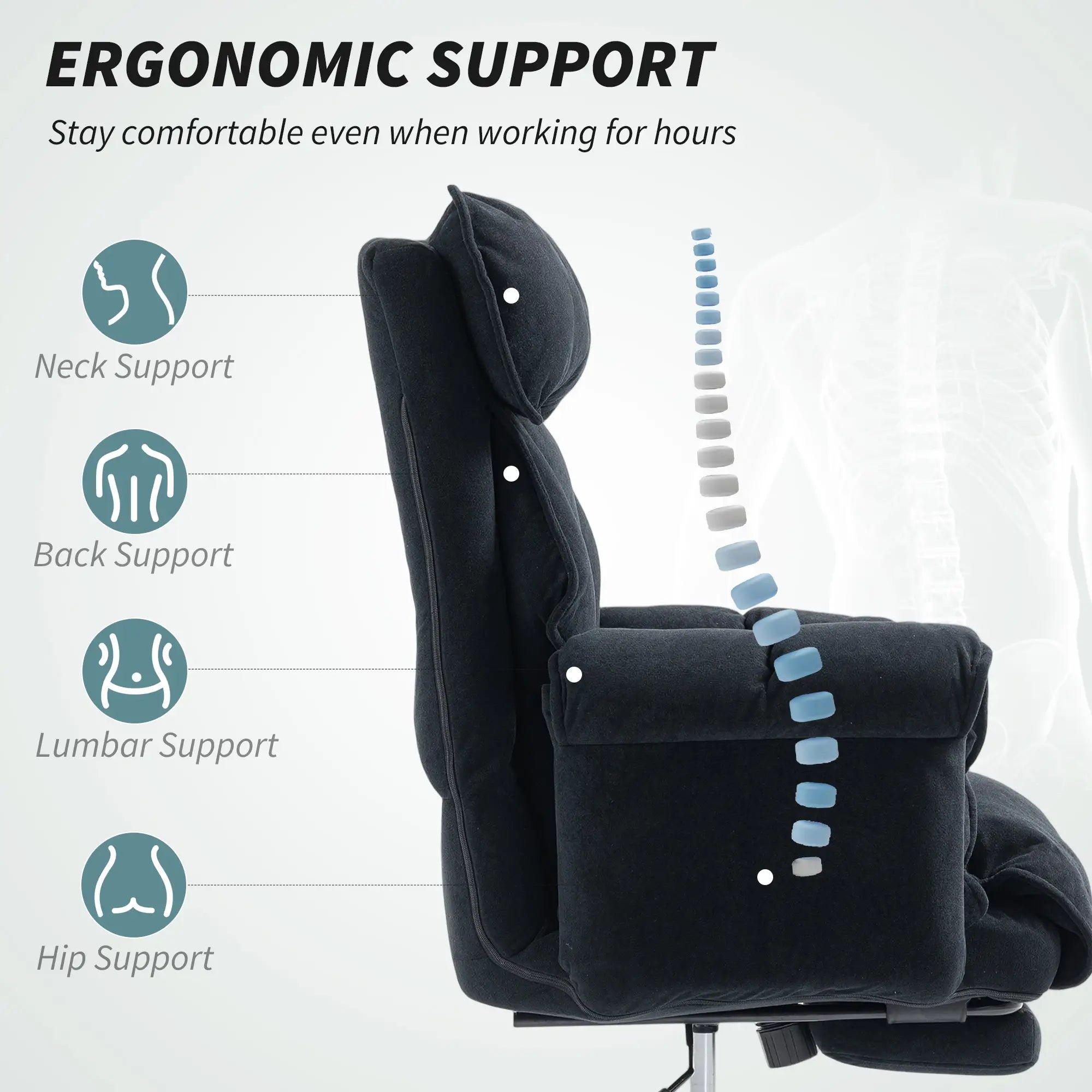 Ergonomic Desk Chair with Footrest, Adjustable Backrest, Lumbar Support, Black Executive & Manager Chairs at Gallery Canada