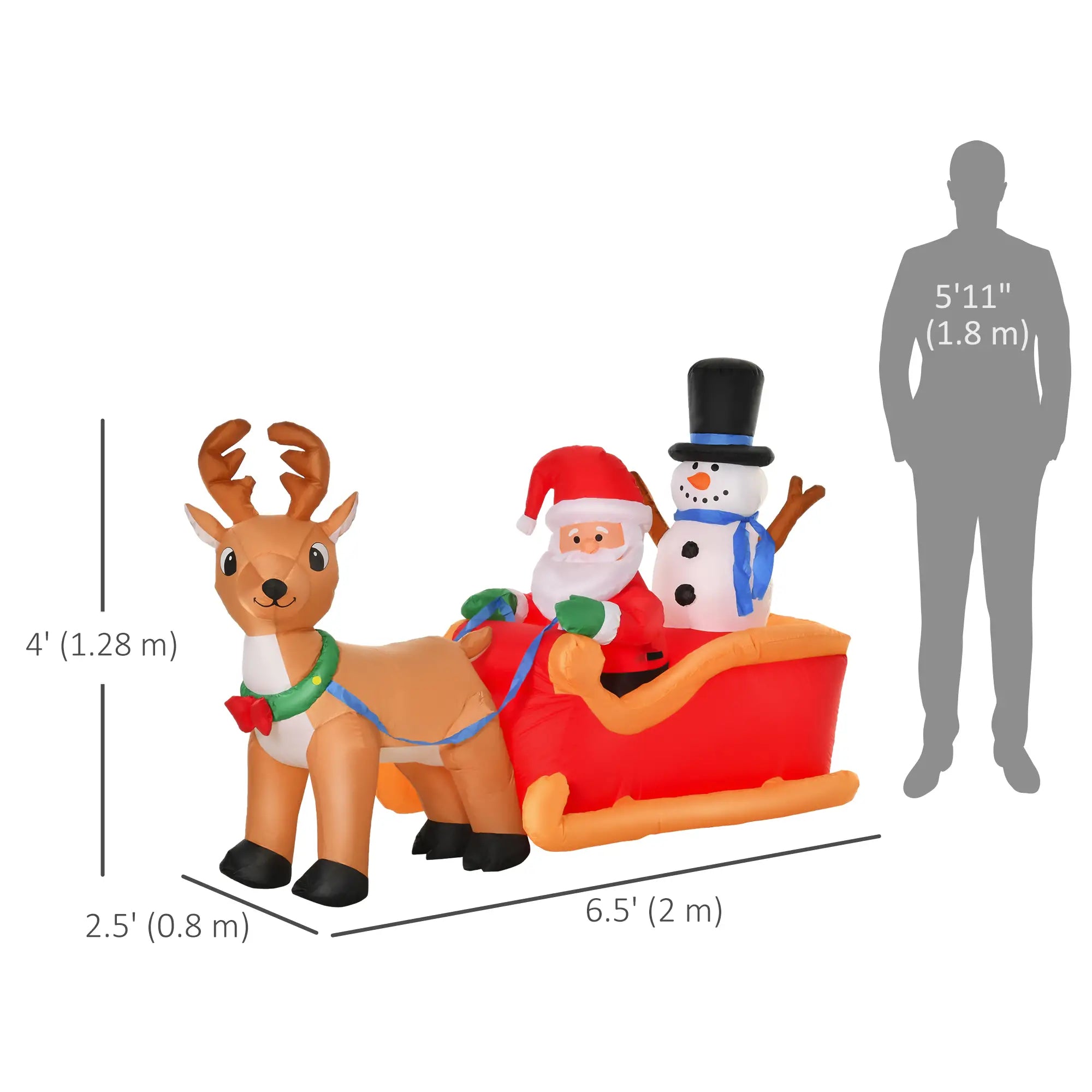 6.5 ft Inflatable Santa Claus, Snowman on Sleigh with Reindeer, LED Lights Christmas Inflatables at Gallery Canada