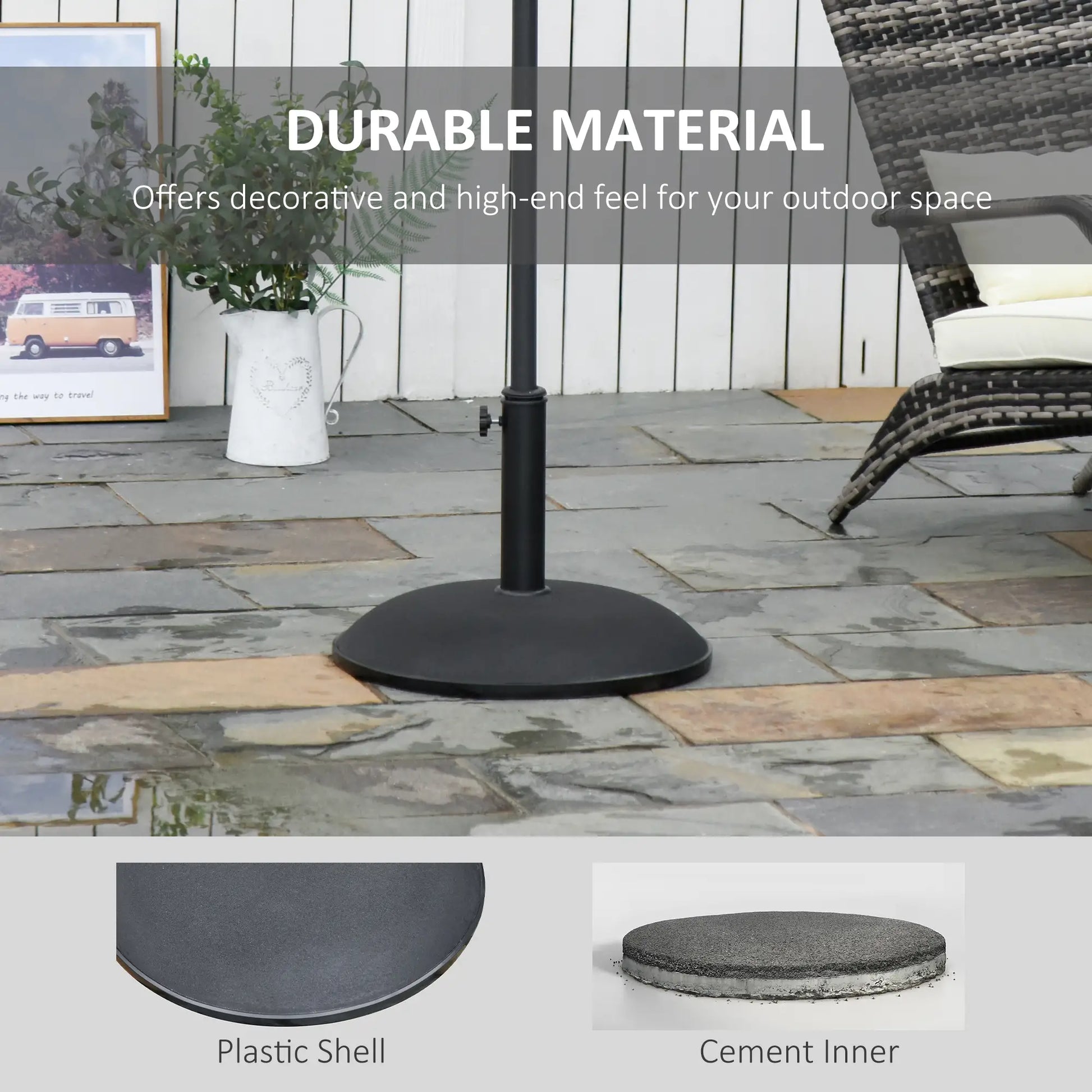 55 lbs Cement Umbrella Base, 20" Heavy Duty Round Stand, Black Umbrella Bases at Gallery Canada