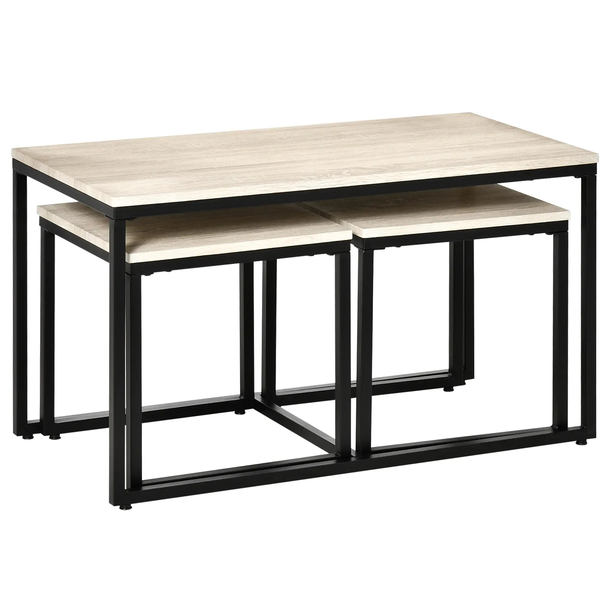Nesting Coffee Table Set of 3, Metal Frame, Natural, Black Coffee Tables at Gallery Canada