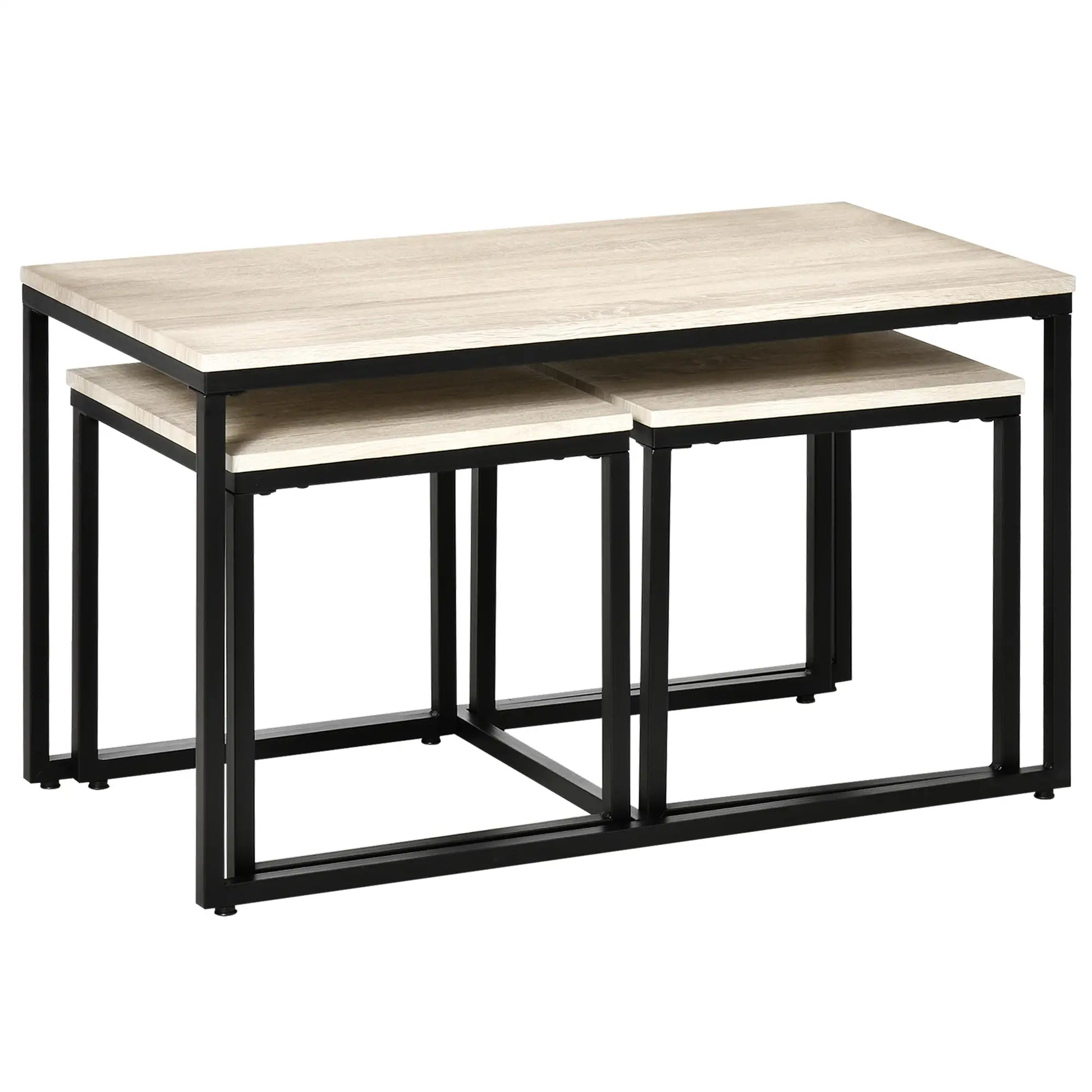 Nesting Coffee Table Set of 3, Metal Frame, Natural, Black Coffee Tables at Gallery Canada