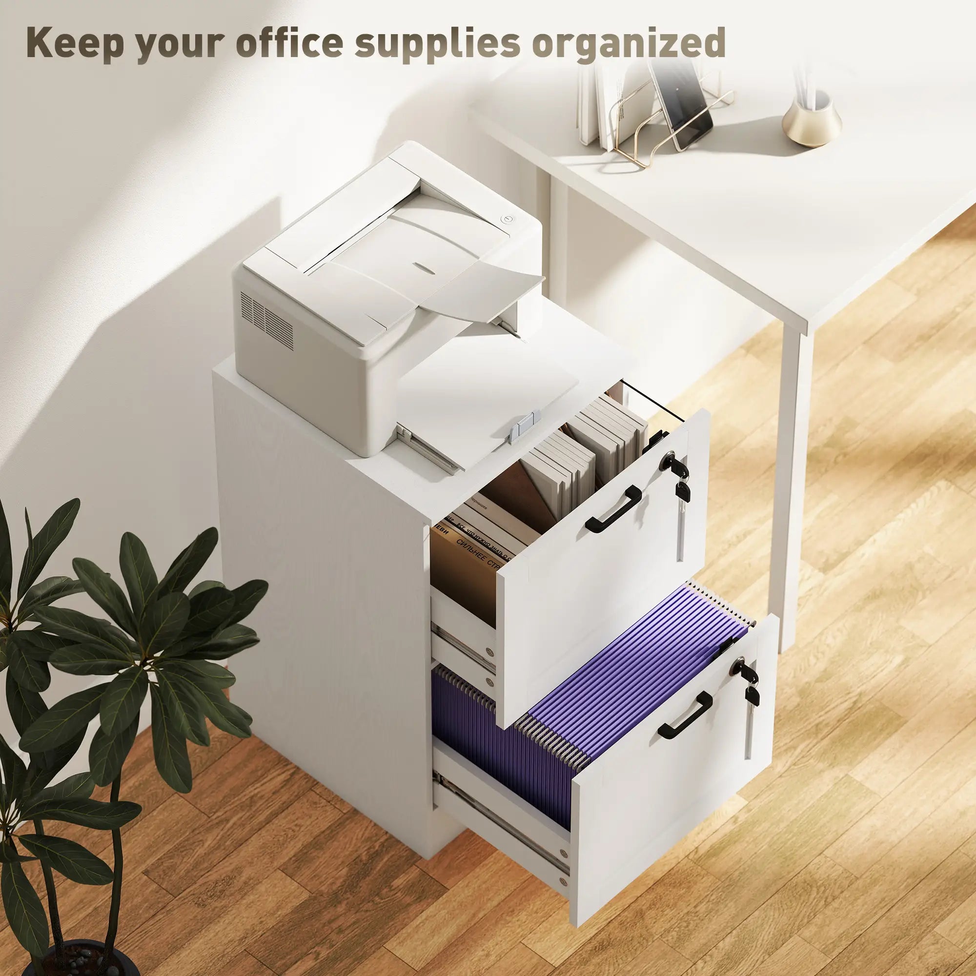 Vertical Filing Cabinet, 2 Drawers With Lock, A4 Letter Size, White Office Cabinets & Cupboards at Gallery Canada