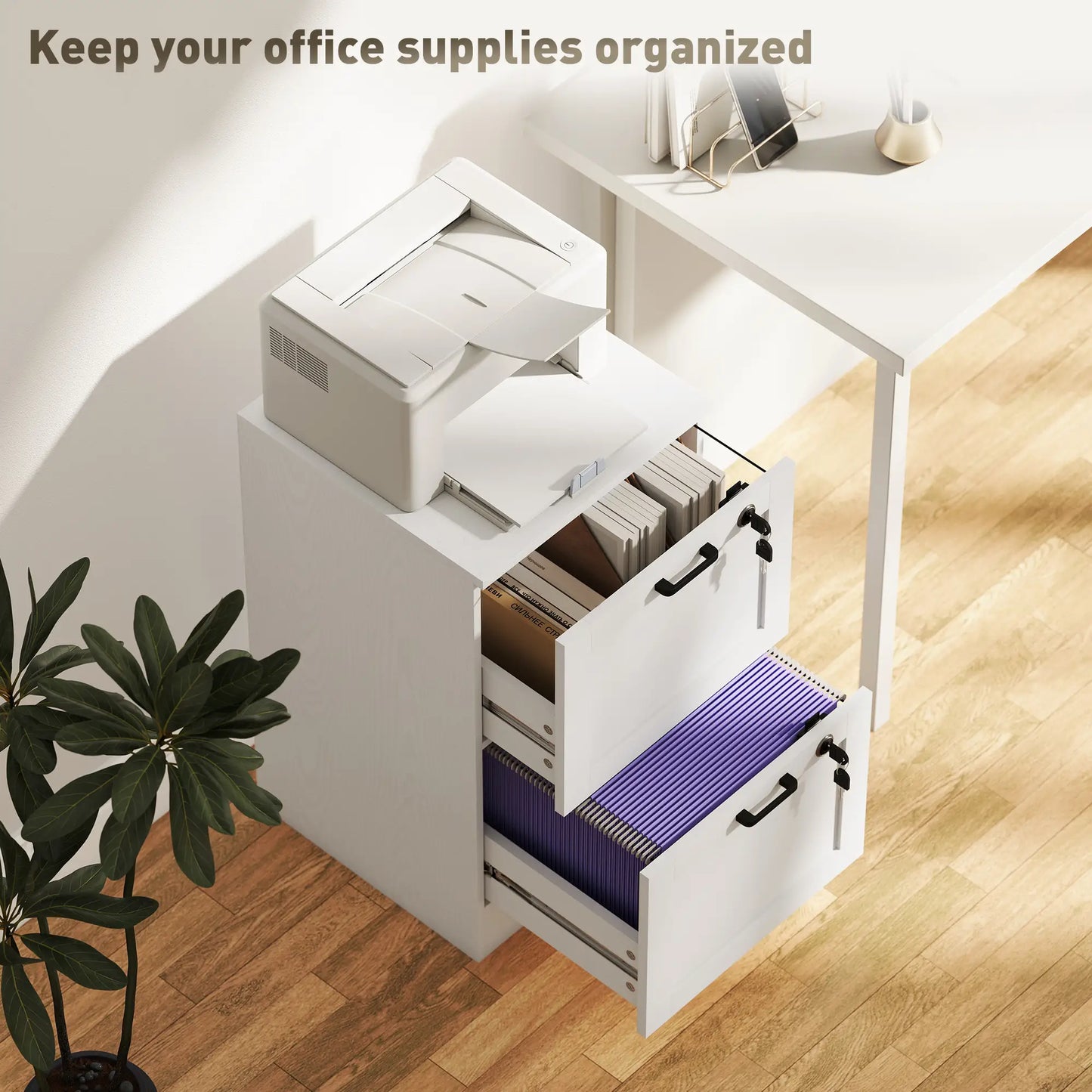 Vertical Filing Cabinet, 2 Drawers With Lock, A4 Letter Size, White Office Cabinets & Cupboards at Gallery Canada