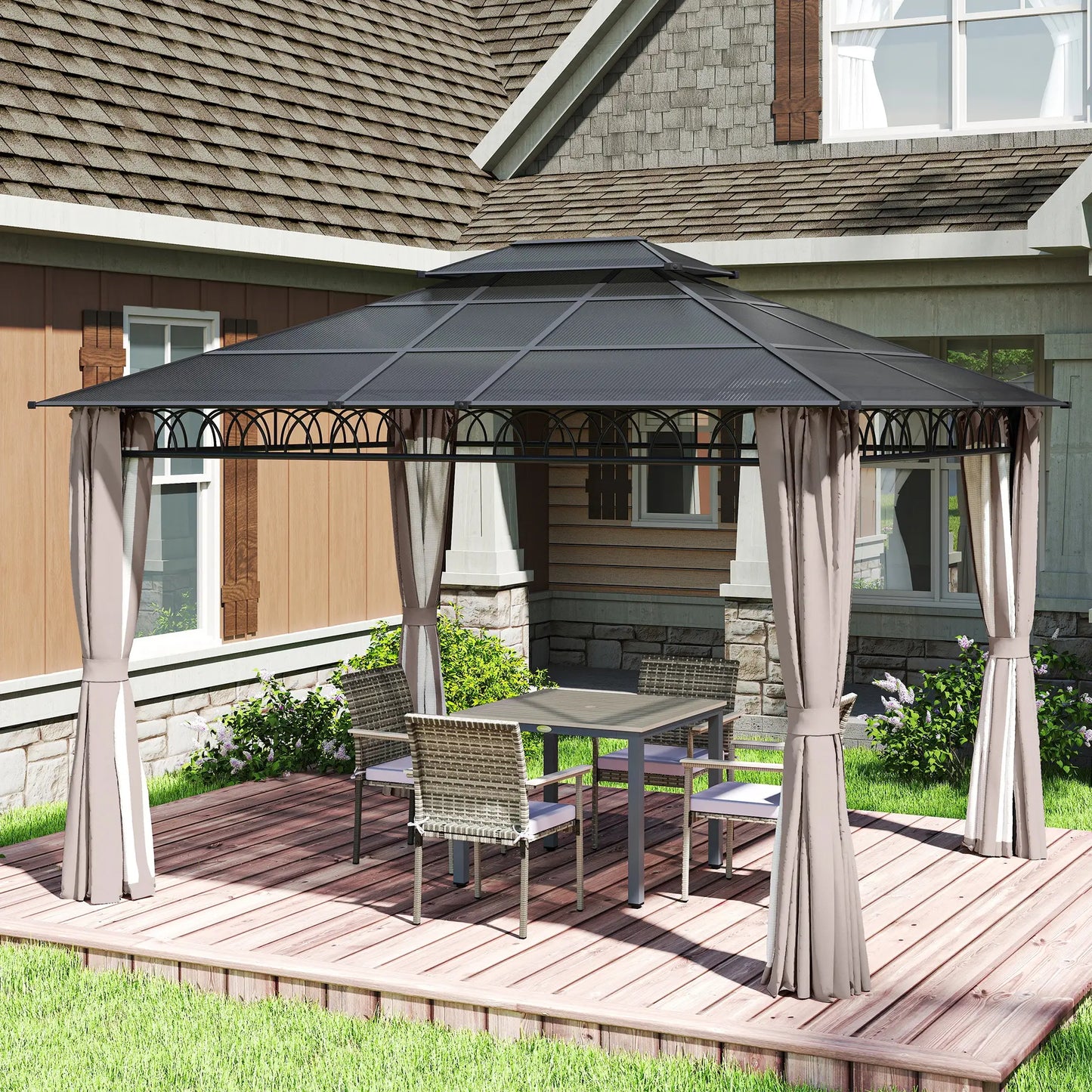 10' x 12' Hardtop Gazebo, Polycarbonate Roof, Steel Frame, Khaki Gazebos at Gallery Canada