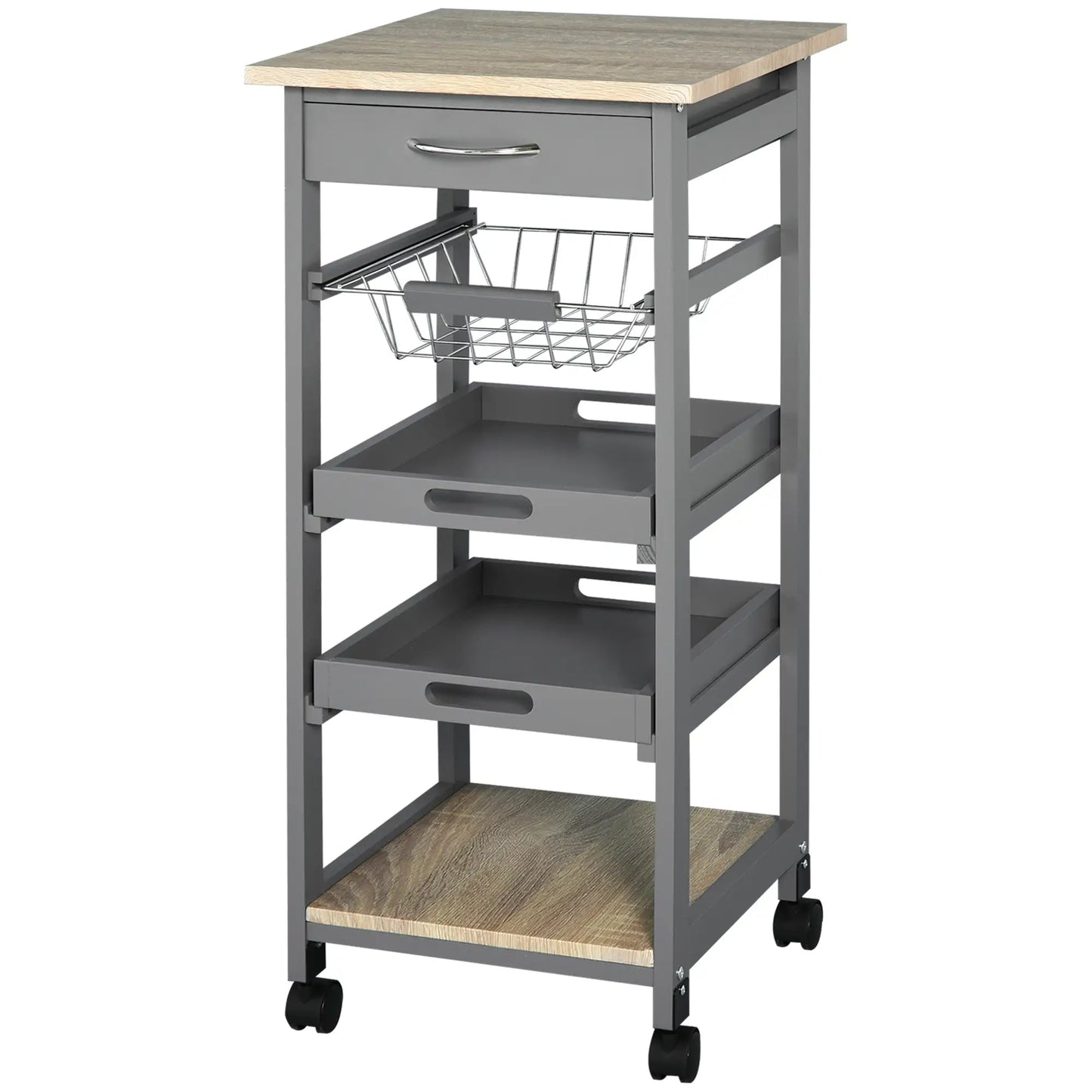 Rolling Kitchen Island Cart, Mobile Storage with Drawer, Wire Basket, Grey Kitchen Islands & Kitchen Carts at Gallery Canada