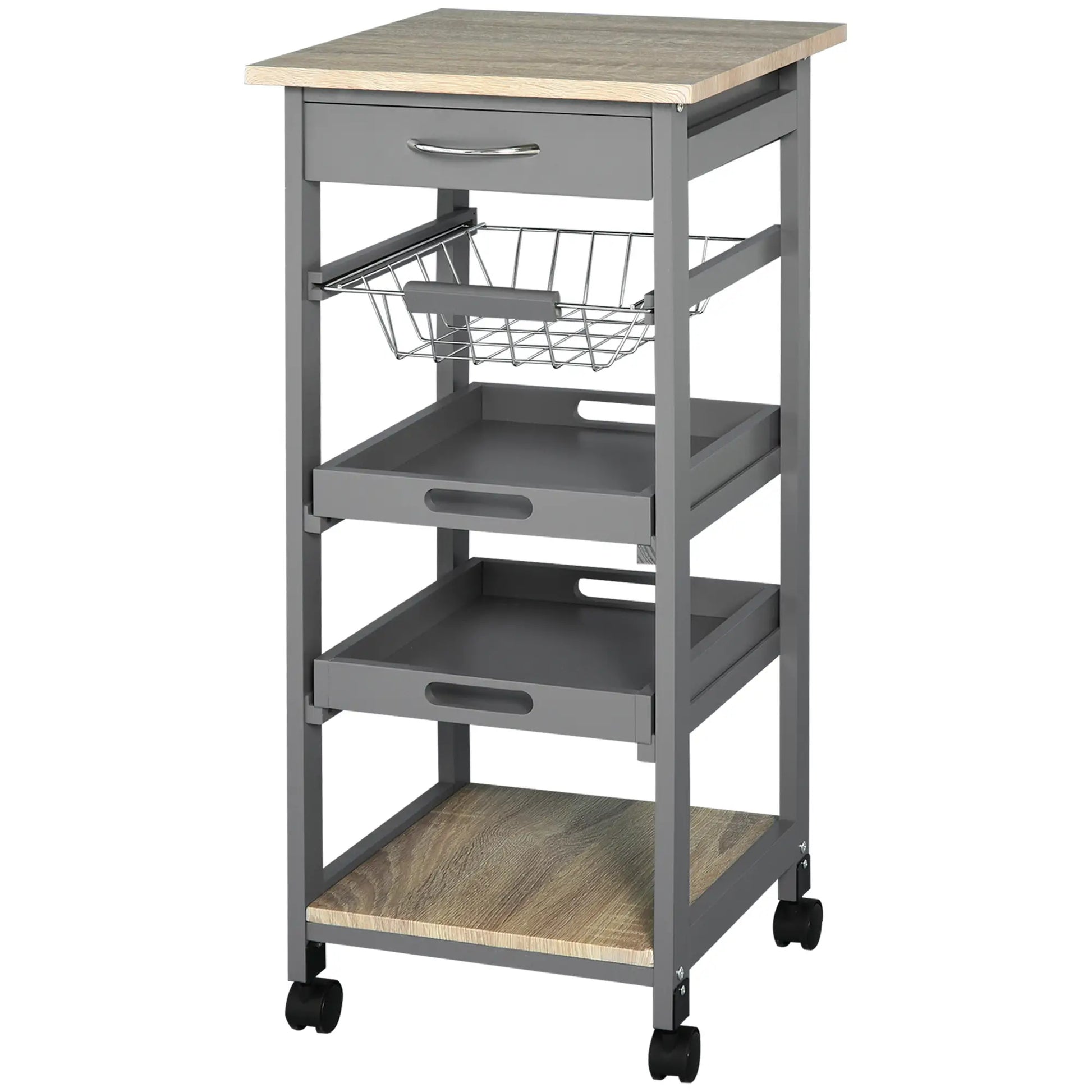 Rolling Kitchen Island Cart, Mobile Storage with Drawer, Wire Basket, Grey Kitchen Islands & Kitchen Carts at Gallery Canada