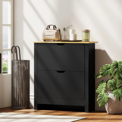 Shoe Storage Cabinet, 2 Flip Drawers, Adjustable Shelves, 8-12 Pairs, Black Shoe Storage Cabinets & Racks at Gallery Canada