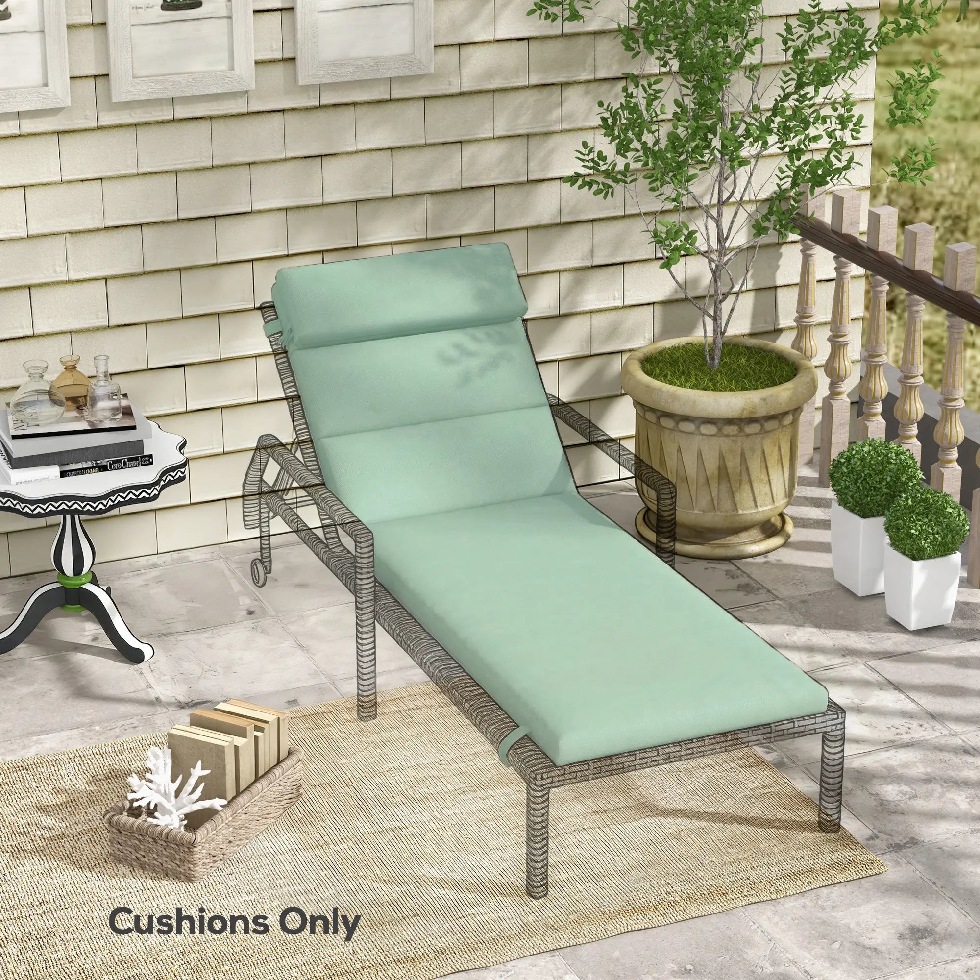 Patio Chaise Lounge Chair Cushion, With Headrest And Ties, Green Patio Chair Cushions at Gallery Canada