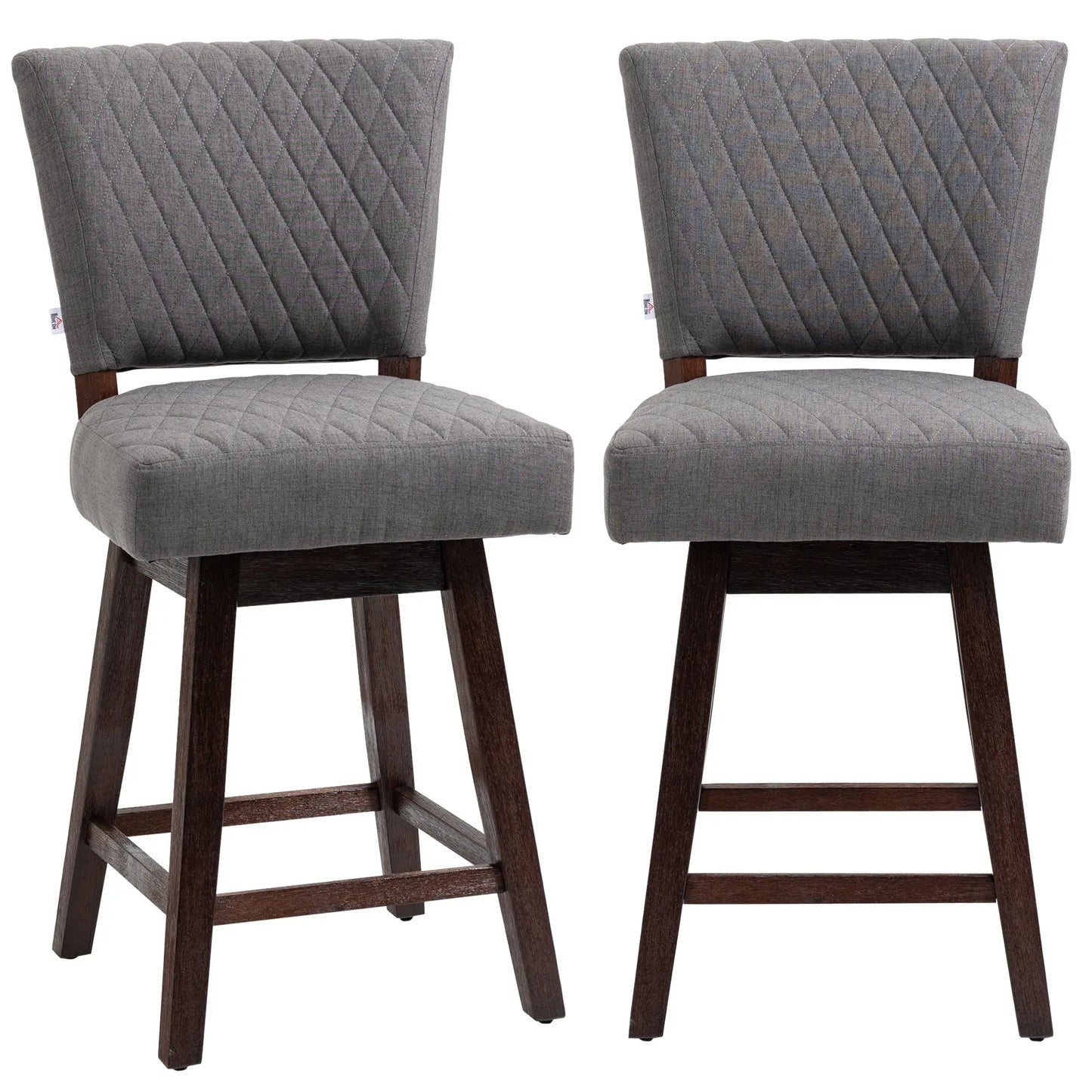 2 Swivel Bar Stools, Counter Height, Wood Legs, Footrests, Dark Grey Bar Stools at Gallery Canada