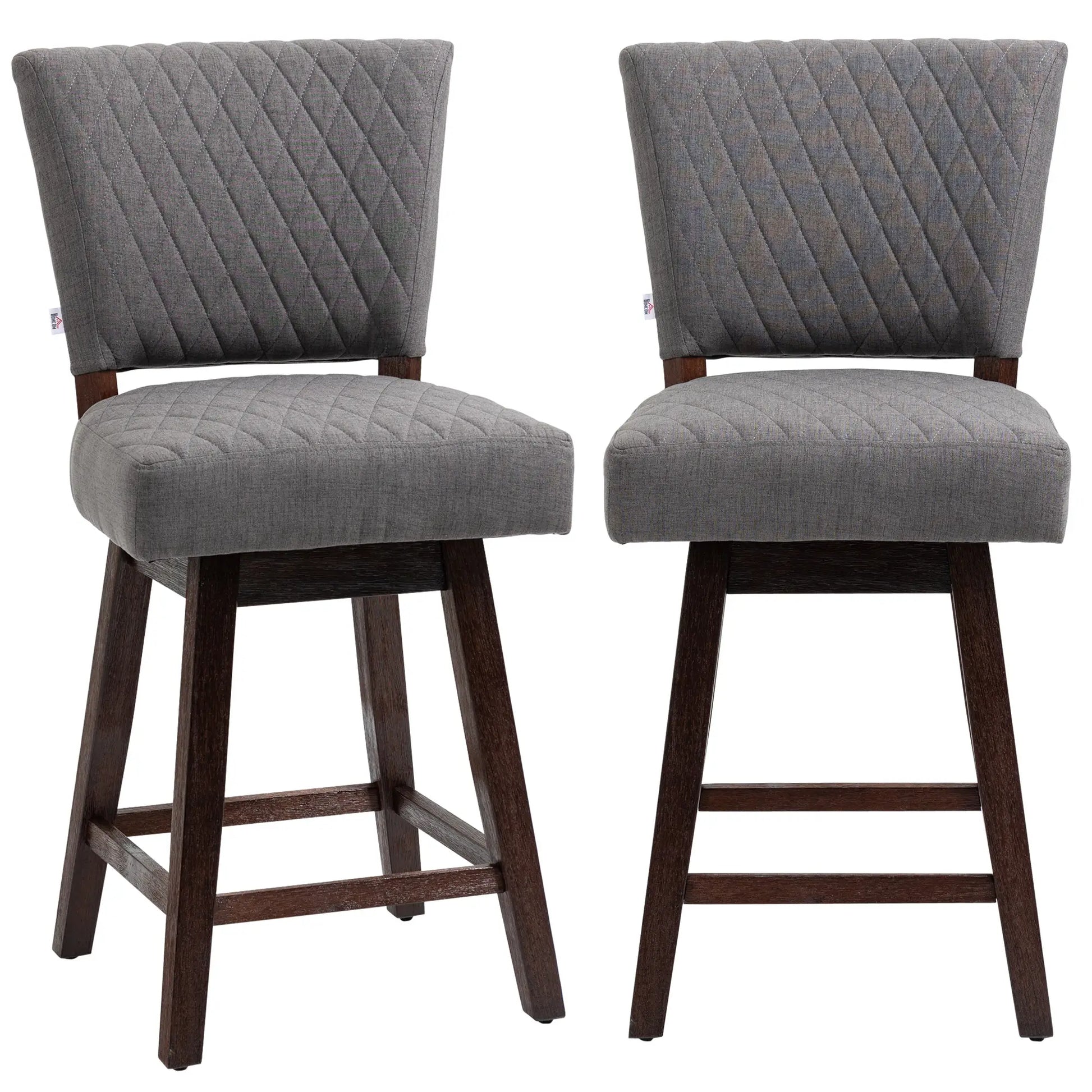 2 Swivel Bar Stools, Counter Height, Wood Legs, Footrests, Dark Grey Bar Stools at Gallery Canada