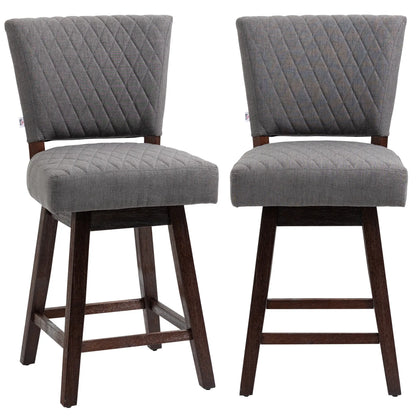 2 Swivel Bar Stools, Counter Height, Wood Legs, Footrests, Dark Grey Bar Stools at Gallery Canada