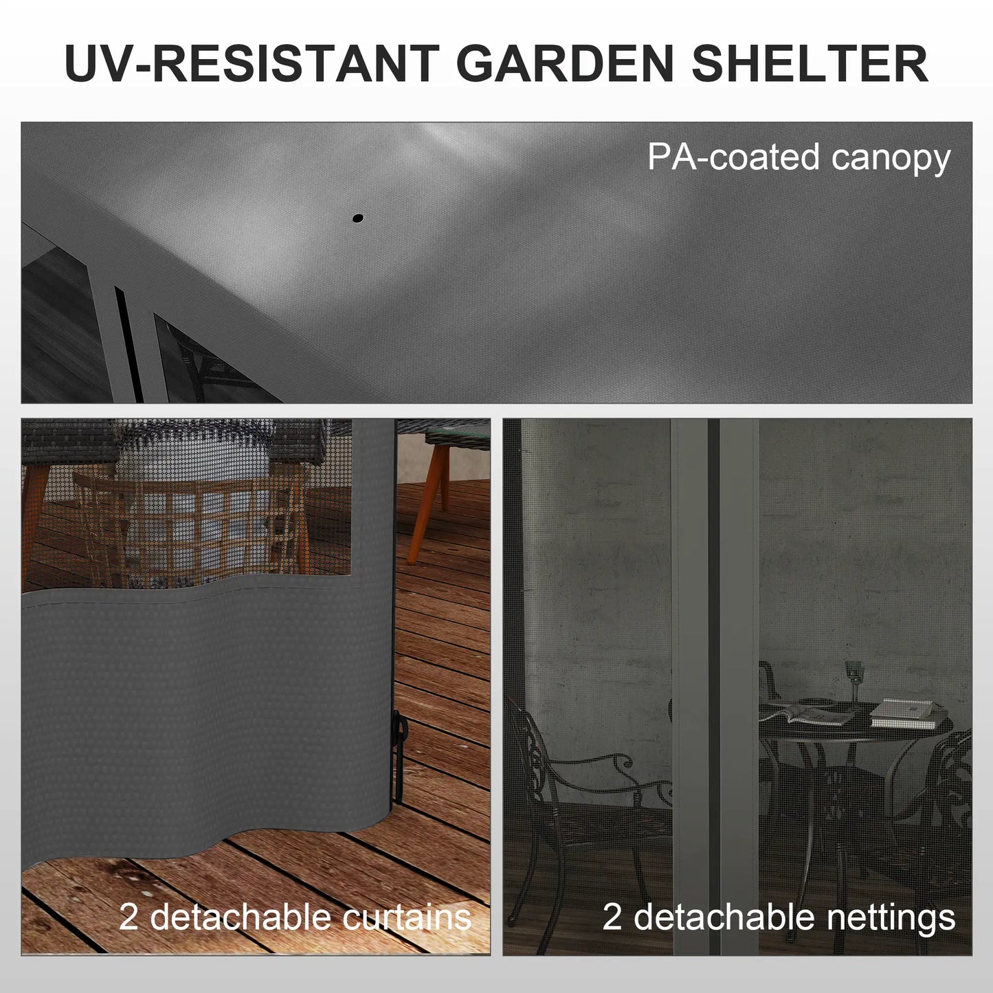 10' x 10' Wall Pergola, Outdoor Gazebo With Curtains, Dark Grey Pergolas at Gallery Canada