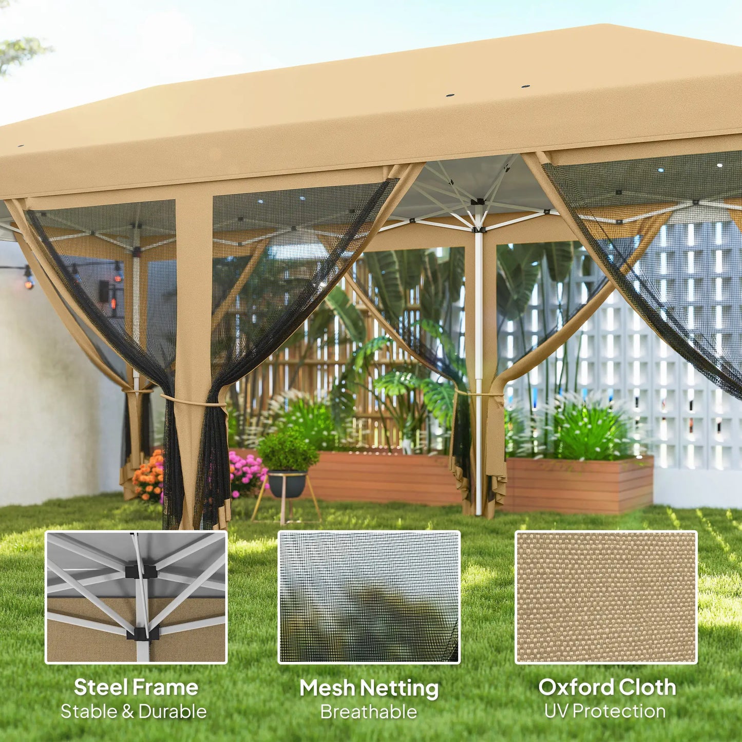 10' x 20' Pop Up Canopy Tent Gazebo, Removable Mesh Sidewalls, Carry Bag, Beige Pop Up Canopies at Gallery Canada