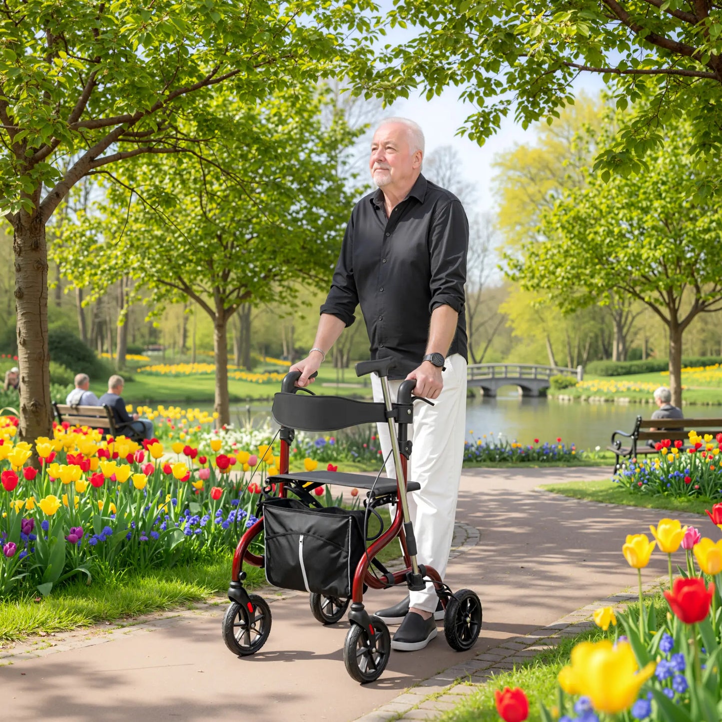 Foldable Rollator Walker With Seat, Adjustable Handles, Red Knee Walker & Wheelchair Ramps at Gallery Canada