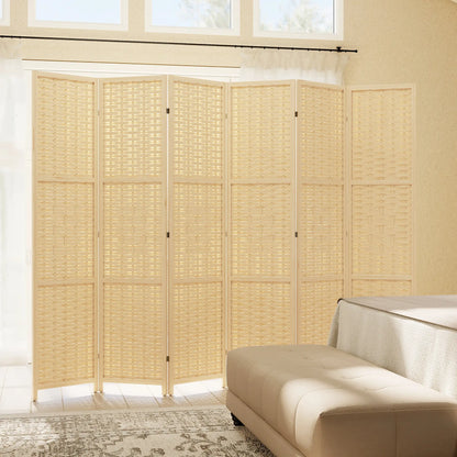 6-Panel Room Divider, 5.6 FT Freestanding Folding Privacy Screen, Natural Wood Room Dividers at Gallery Canada