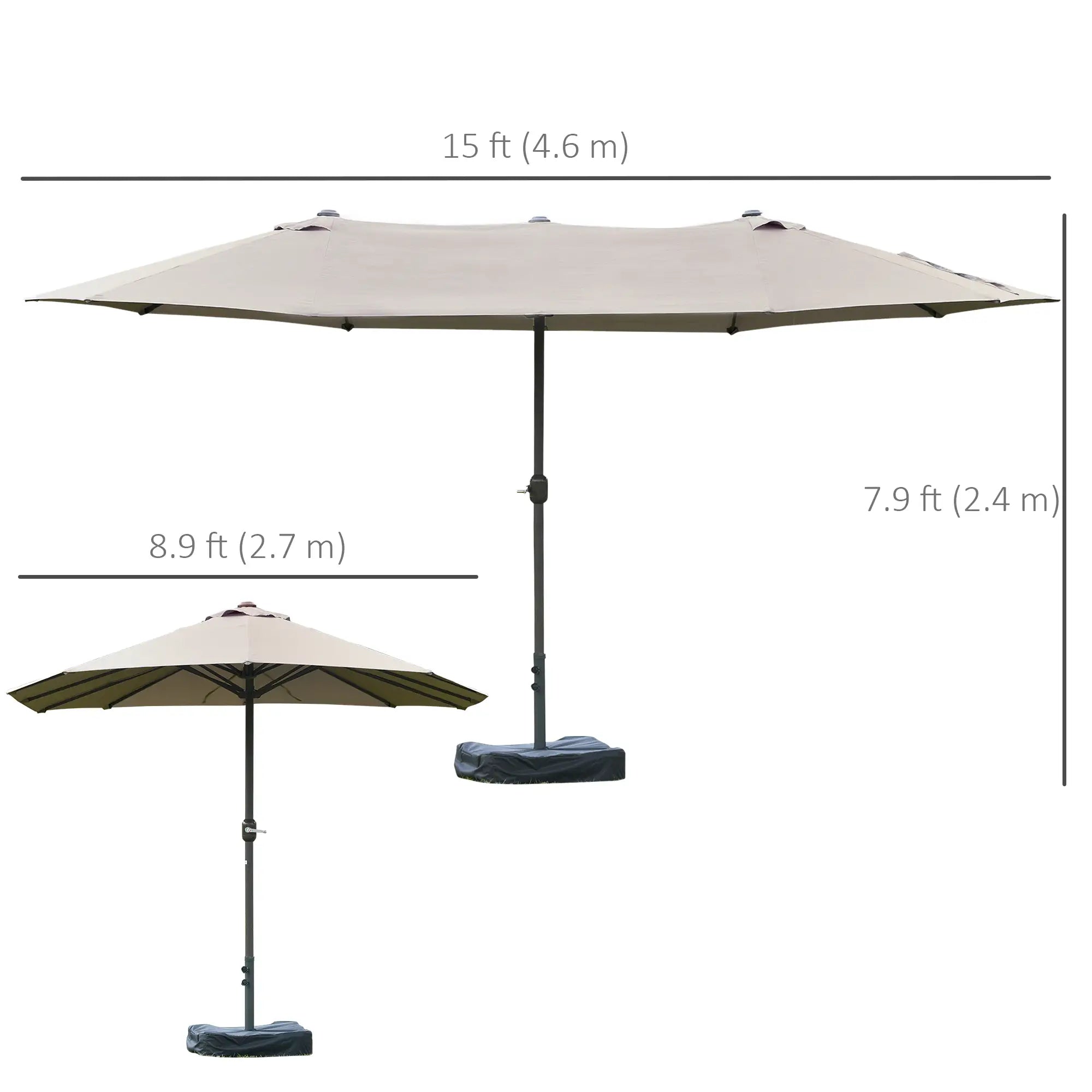 15' Outdoor Patio Umbrella, Twin Canopy Sunshade, Steel Table, Light Grey Double-sided Umbrellas at Gallery Canada