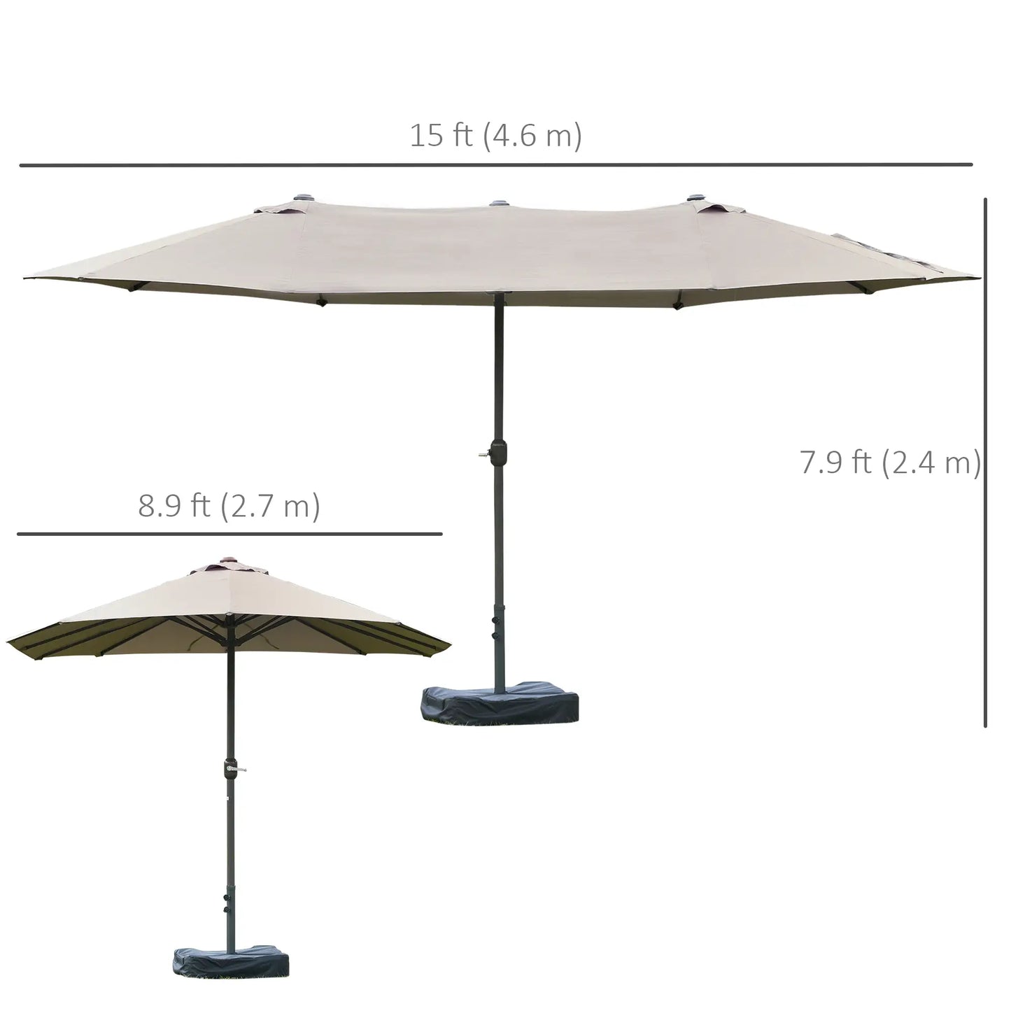 15' Outdoor Patio Umbrella, Twin Canopy Sunshade, Steel Table, Light Grey Double-sided Umbrellas at Gallery Canada