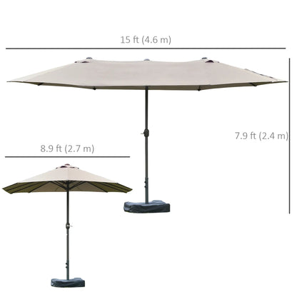 15' Outdoor Patio Umbrella, Twin Canopy Sunshade, Steel Table, Light Grey Double-sided Umbrellas at Gallery Canada