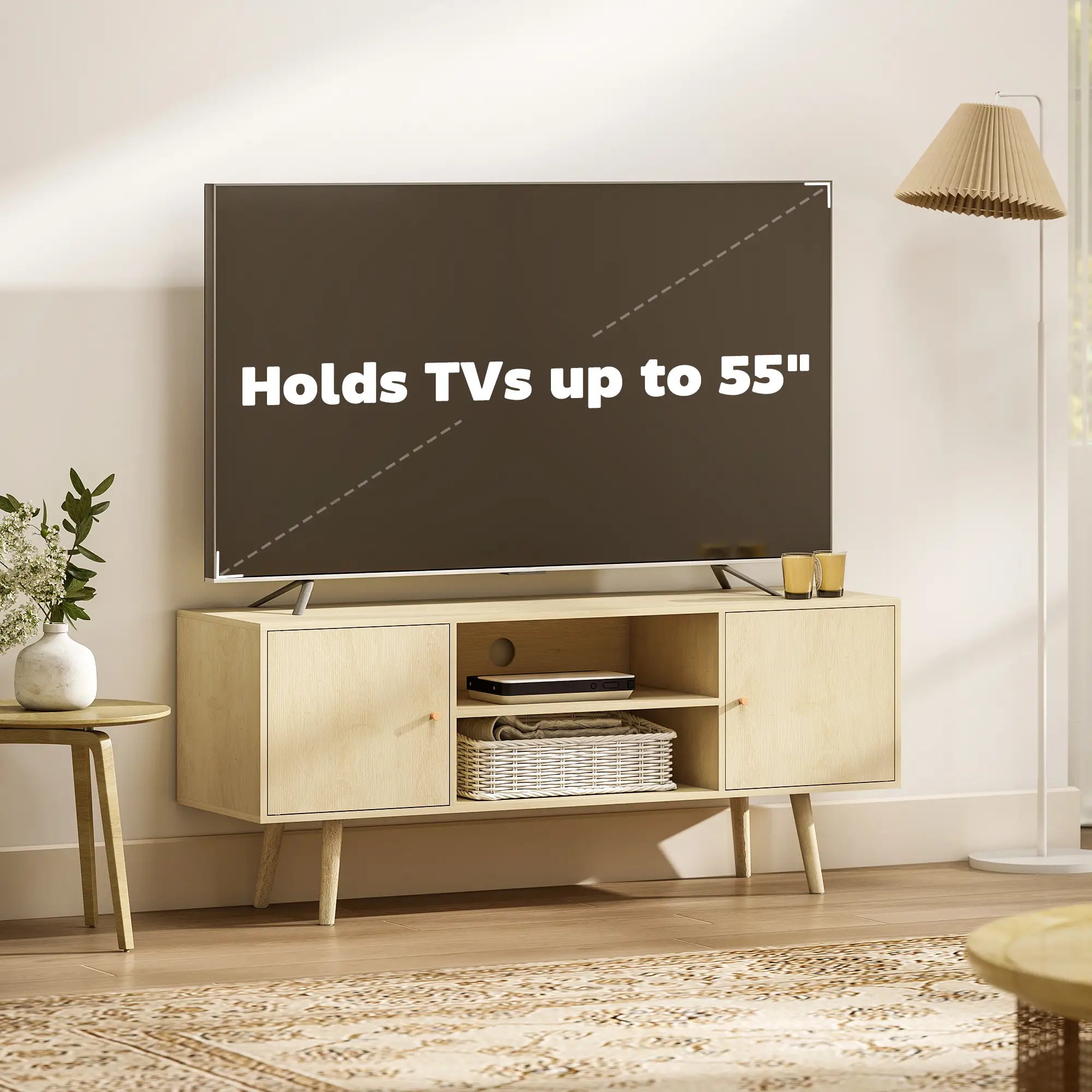 TV Stand For TVs Up To 55 Inches, Storage Shelves, Wood Legs TV Stands at Gallery Canada