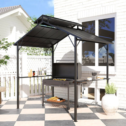 8 x 5ft Hardtop Grill Gazebo, Double Metal Roof, 2 Side Shelves, 10 Hooks BBQ Grill Gazebos at Gallery Canada