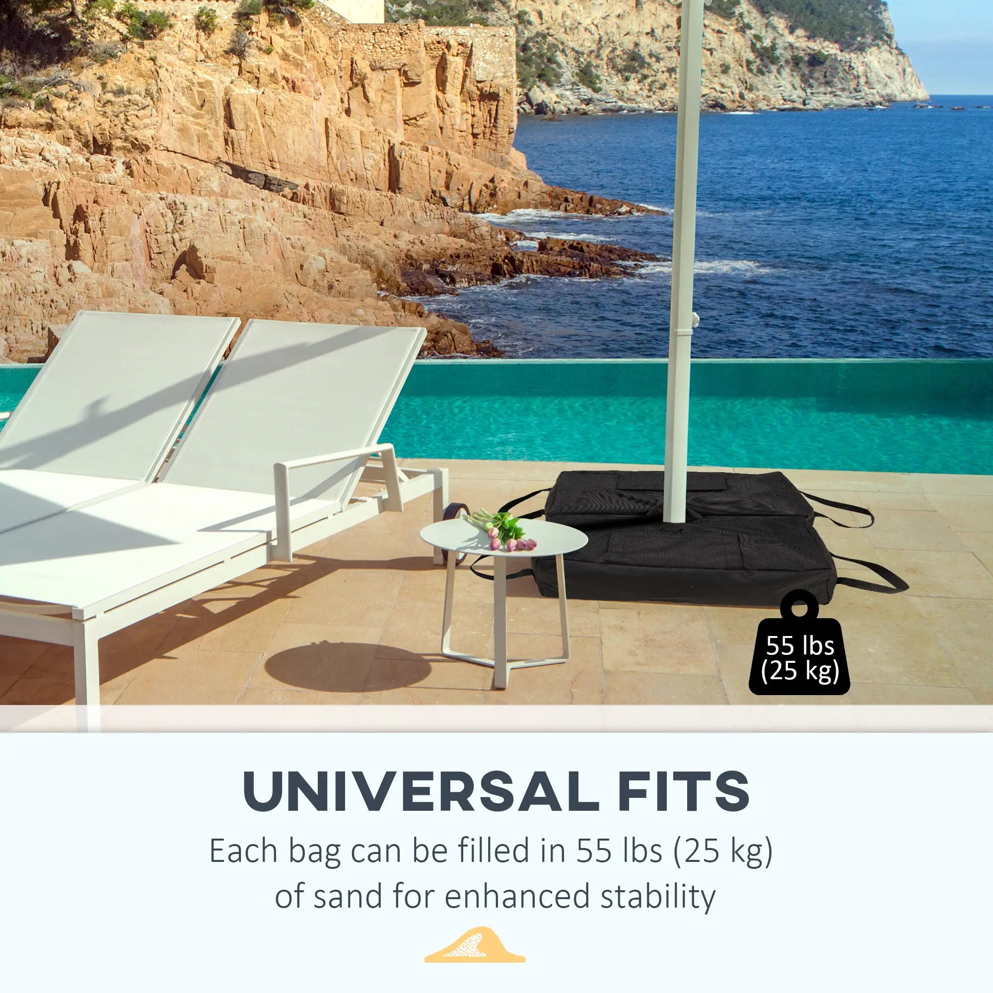 2pc Umbrella Base, 55lbs, Weight Bag With Scoop, Black Umbrella Bases at Gallery Canada