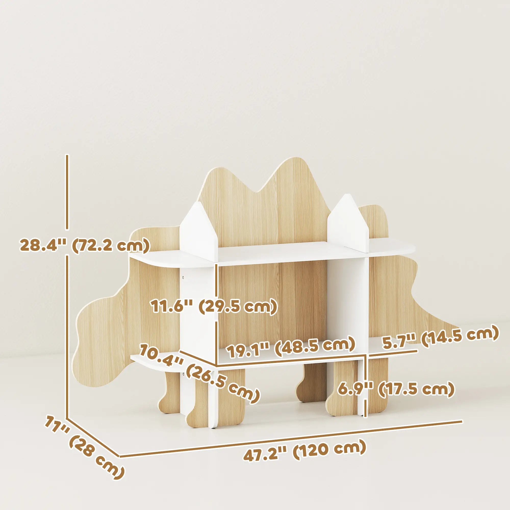 Dinosaur Kids Bookshelf, 2 Tier Bookcase, Natural Bookshelves & Bookcases at Gallery Canada
