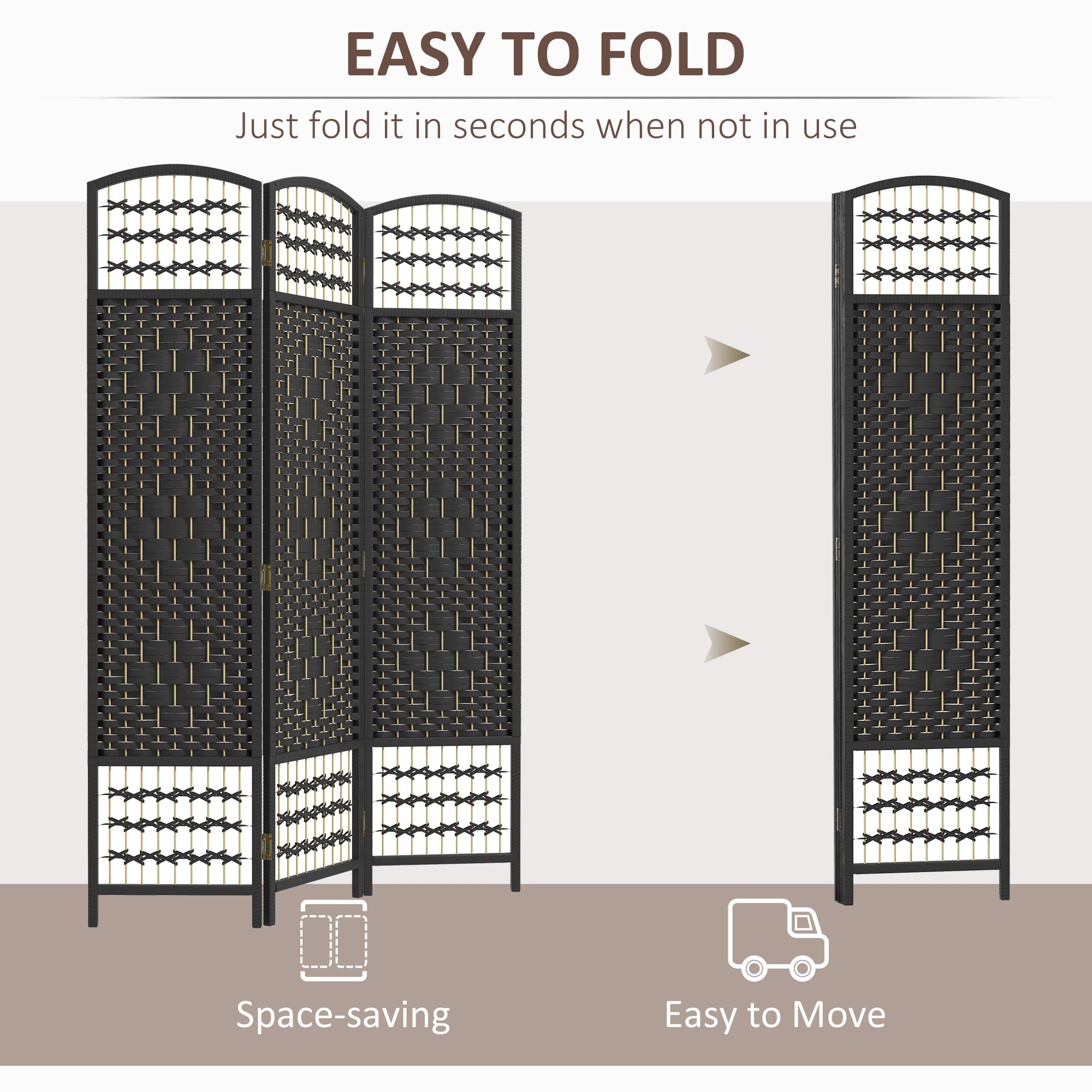 3 Panel Folding Room Divider, Portable Privacy Screen, Black Room Dividers at Gallery Canada