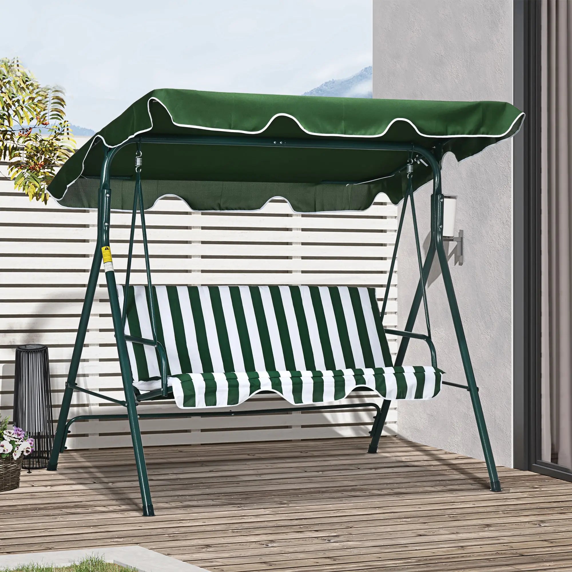 3-Seater Outdoor Porch Swing, Adjustable Canopy, White, Green Porch Swings with Canopy at Gallery Canada