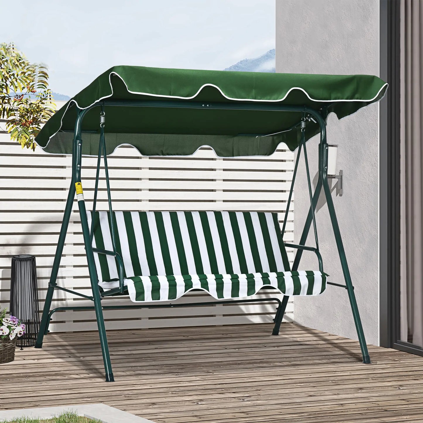 3-Seater Outdoor Porch Swing, Adjustable Canopy, White, Green Porch Swings with Canopy at Gallery Canada