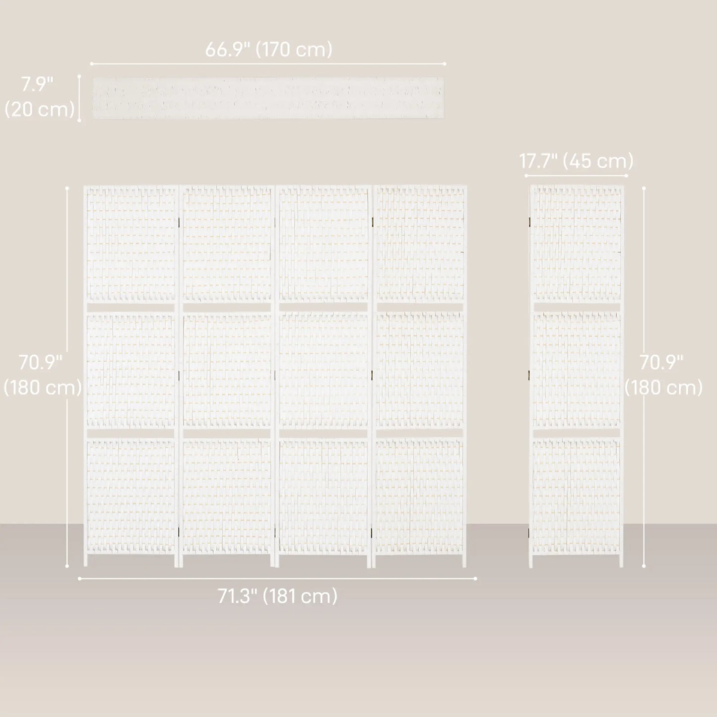4 Panel Room Divider With Shelves, 6 FT Privacy Screen, White Room Dividers at Gallery Canada