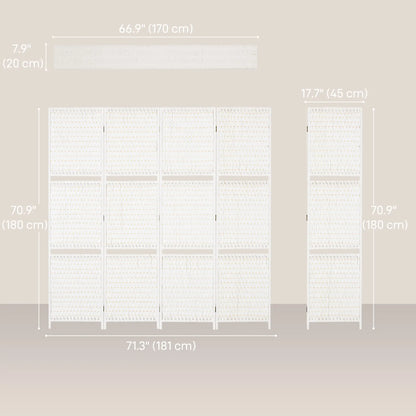 4 Panel Room Divider With Shelves, 6 FT Privacy Screen, White Room Dividers at Gallery Canada