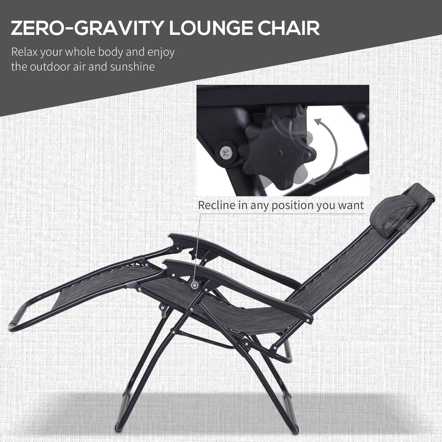 Zero Gravity Chair Set of 2, Patio Chair with Side Table, Dark Grey Lounger Chairs at Gallery Canada